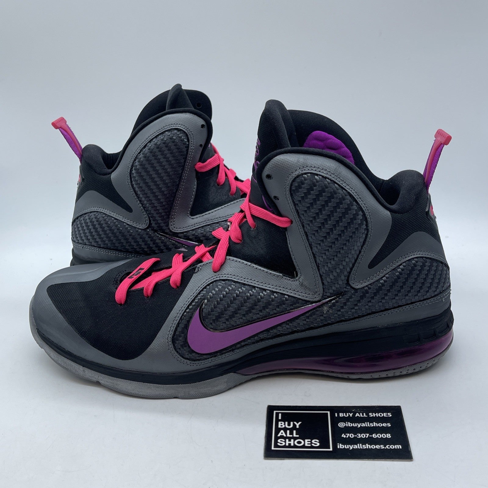 Size 13 - Nike LeBron 9 Miami Nights Grey Purple Black Leather (469764-002)
