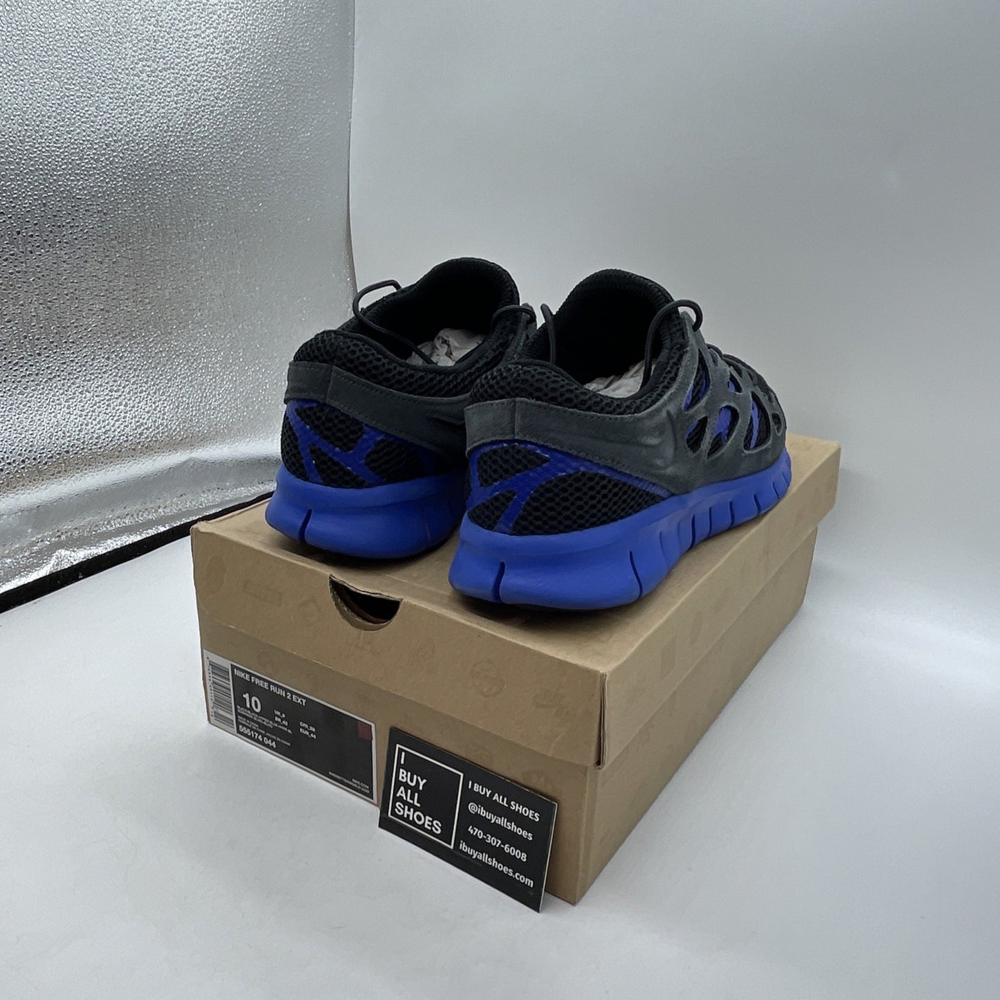 Size 10 - Nike Free RN 2 Black Blue Gray Suede Leather (555174-044)