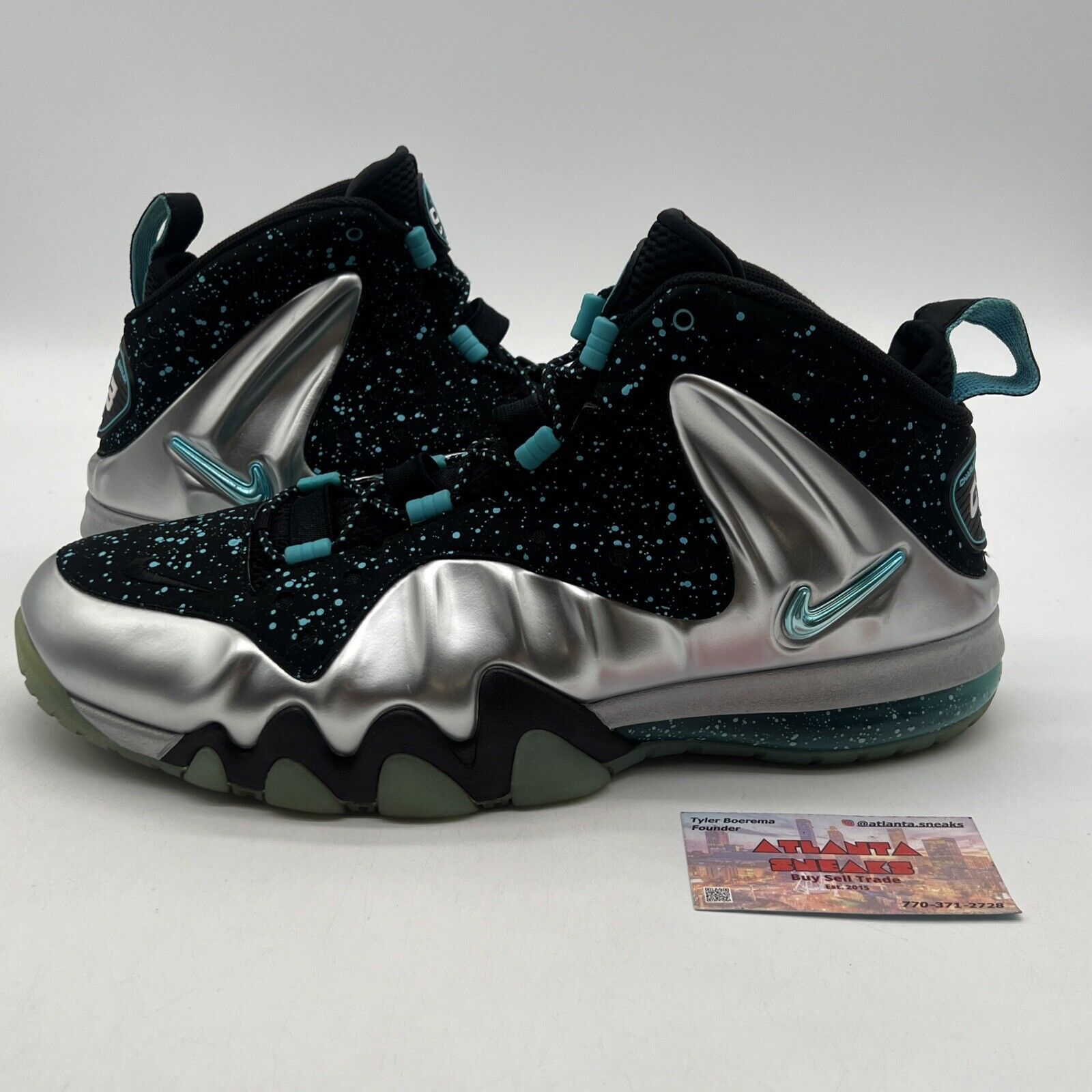 Size 13 - Nike Barkley Posite Max Splatter Black Silver Teal (555097-040)