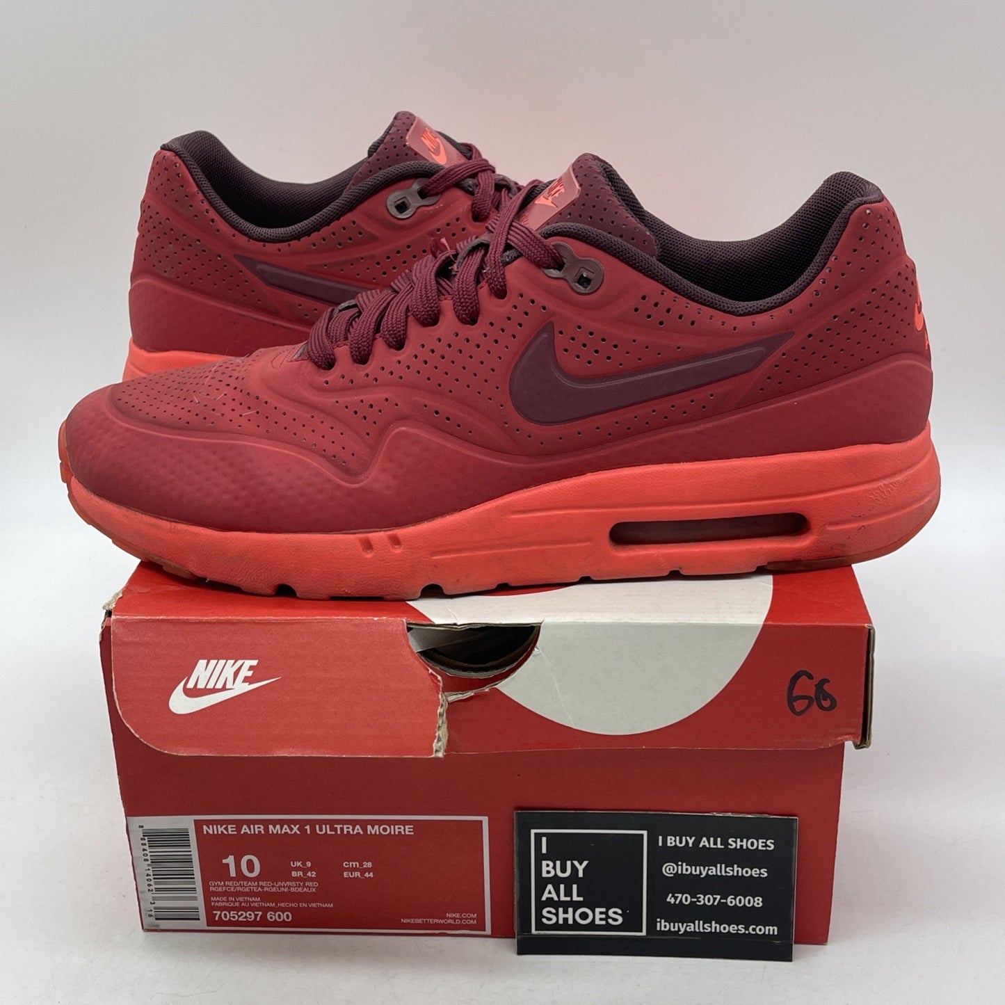 Size 10 - Nike Air Max 1 Ultra Moire Triple Red (705297-600)