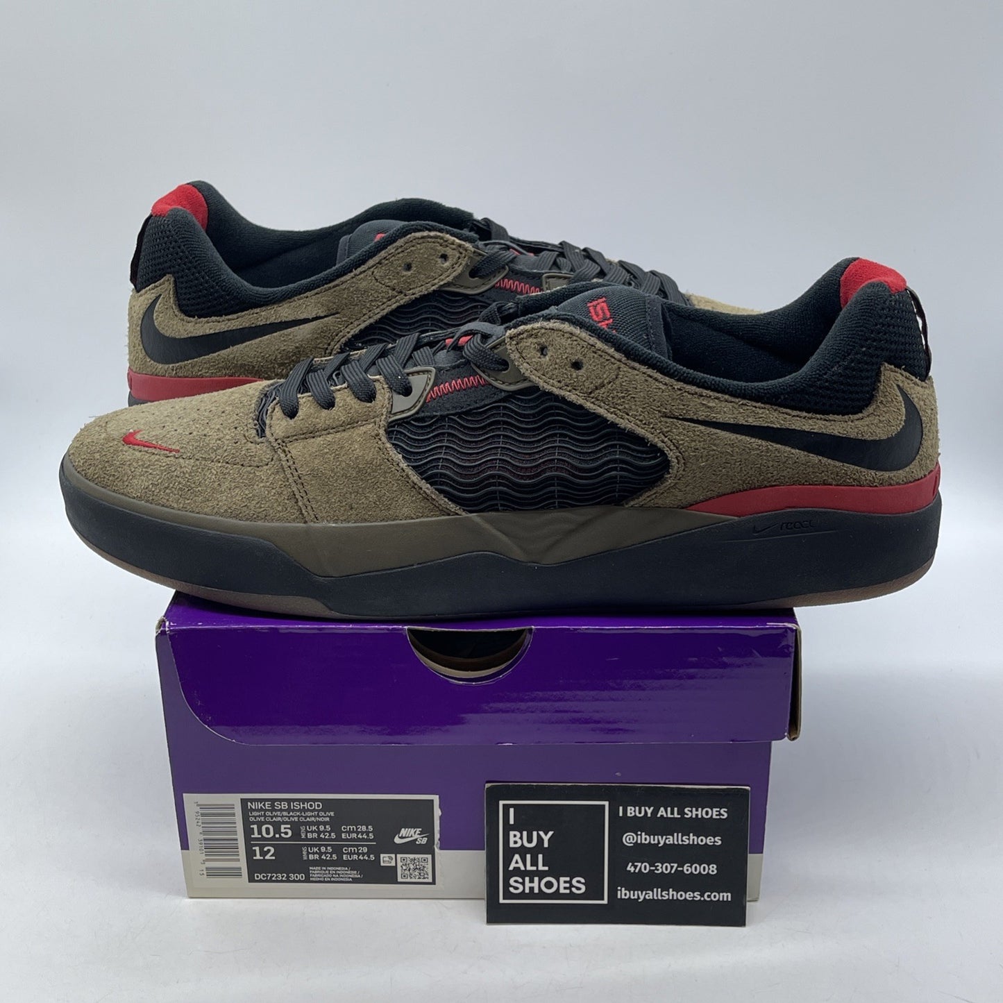 Size 10.5 -Ishod Wair Light  Olive Suede Black Red (DC7232-300)