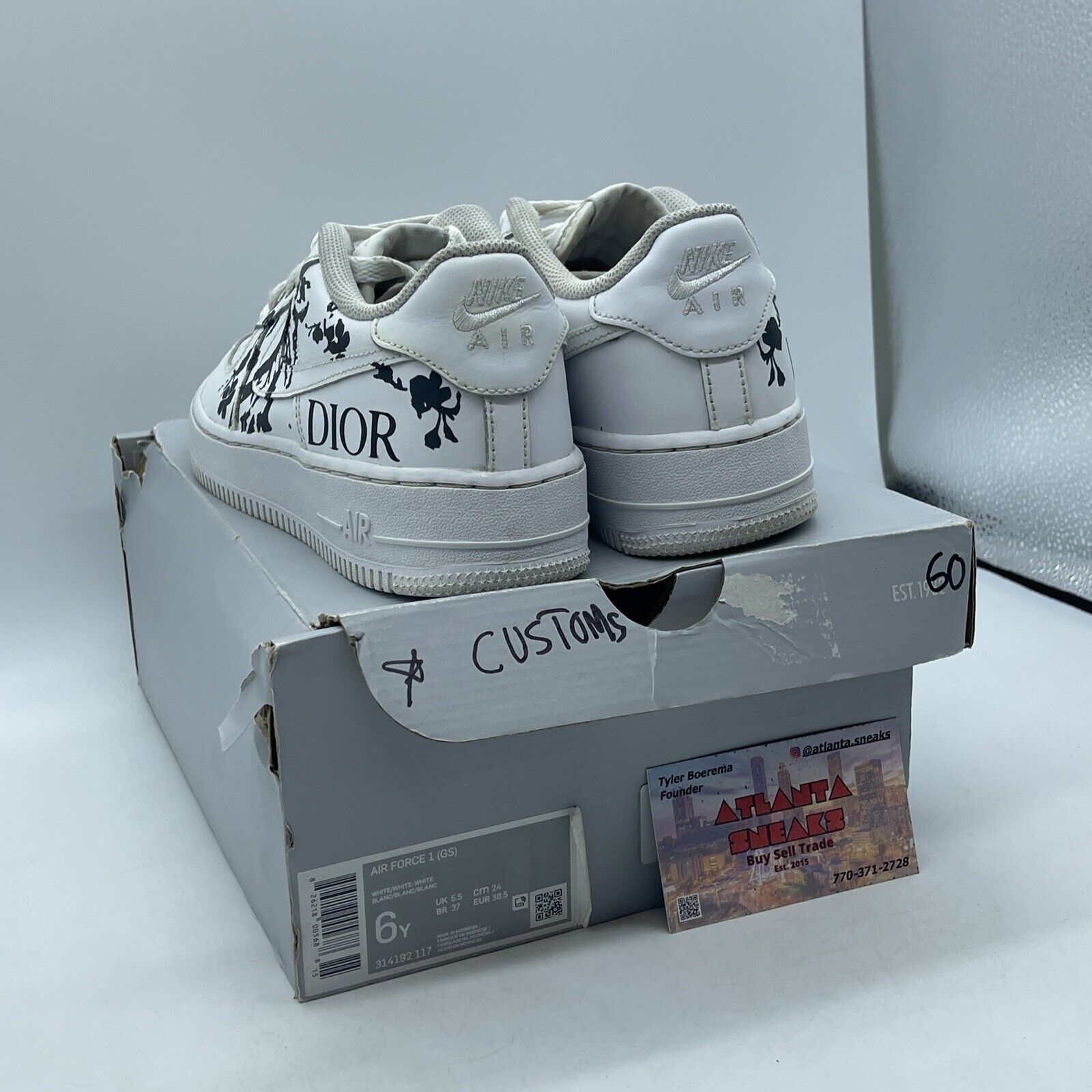 Size 6Y (GS) - Nike Air Force 1 Low White Black Leather Customs (314192-117)