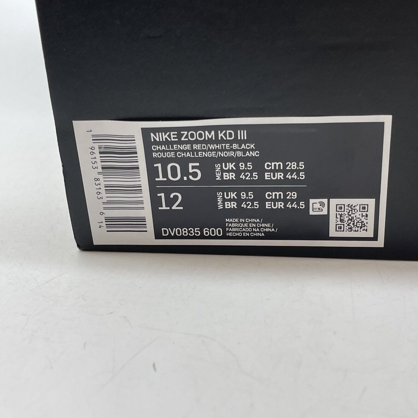 Size 10.5 - Nike KD 3 Red Black White Leather (DV0835-600)