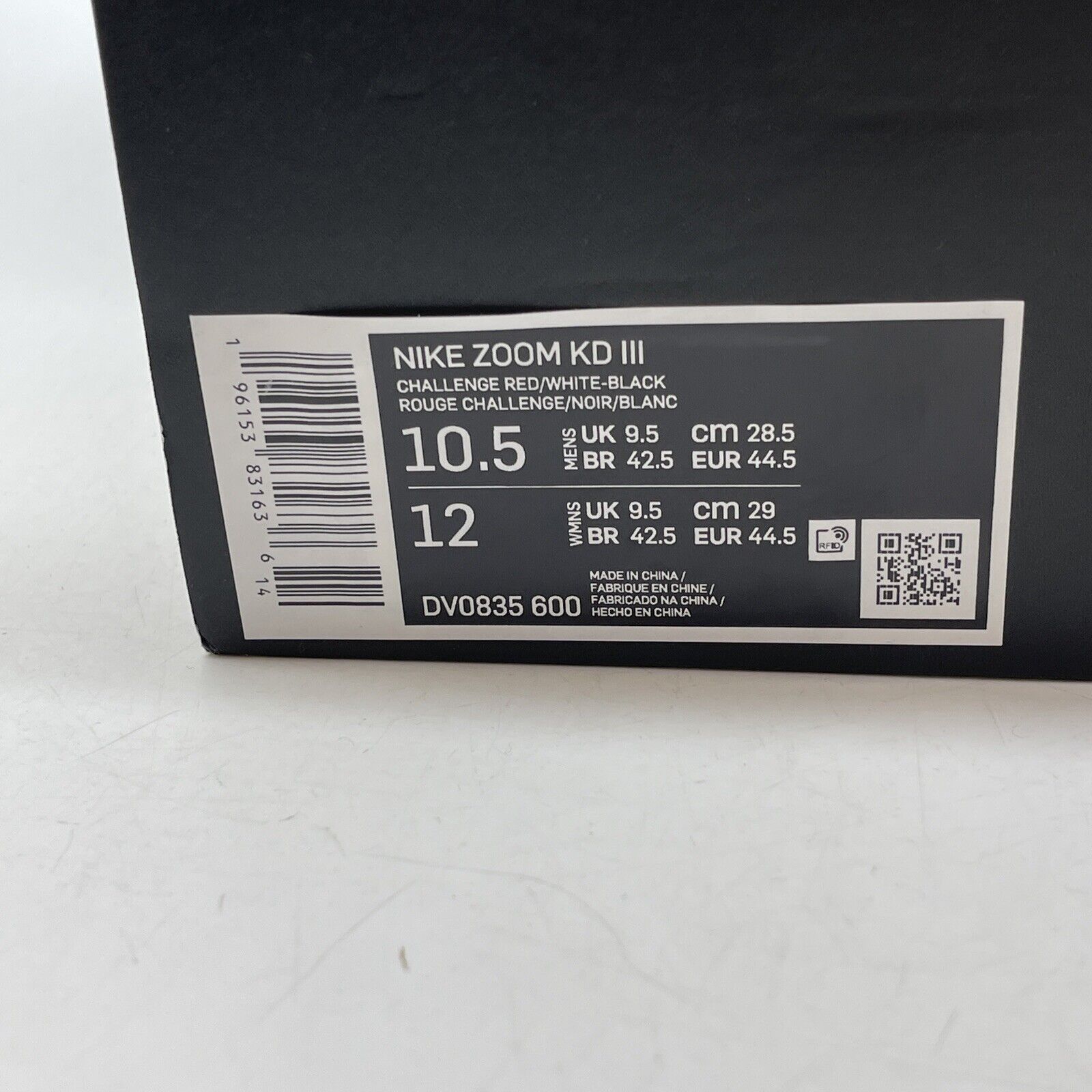 Size 10.5 - Nike KD 3 Red Black White Leather (DV0835-600)
