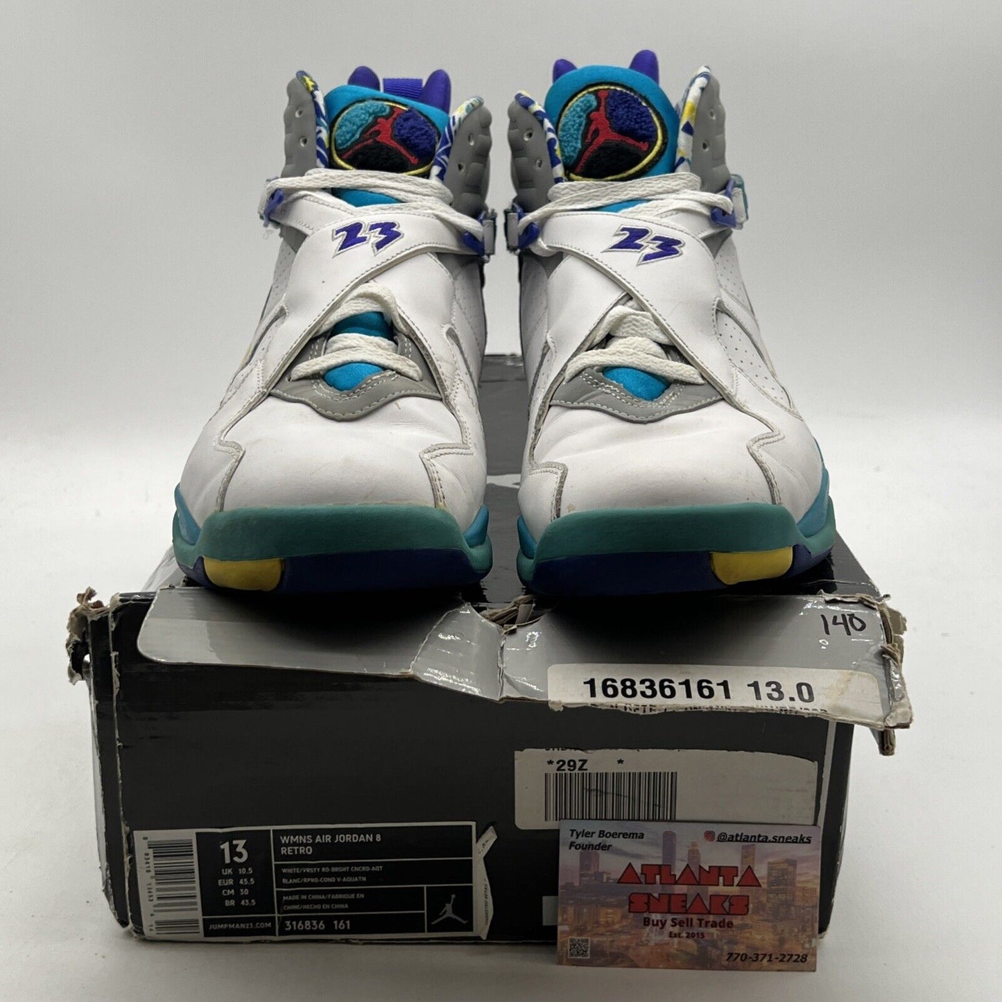 Size 13 - Air Jordan 8 Retro White Aqua W (316836-161)