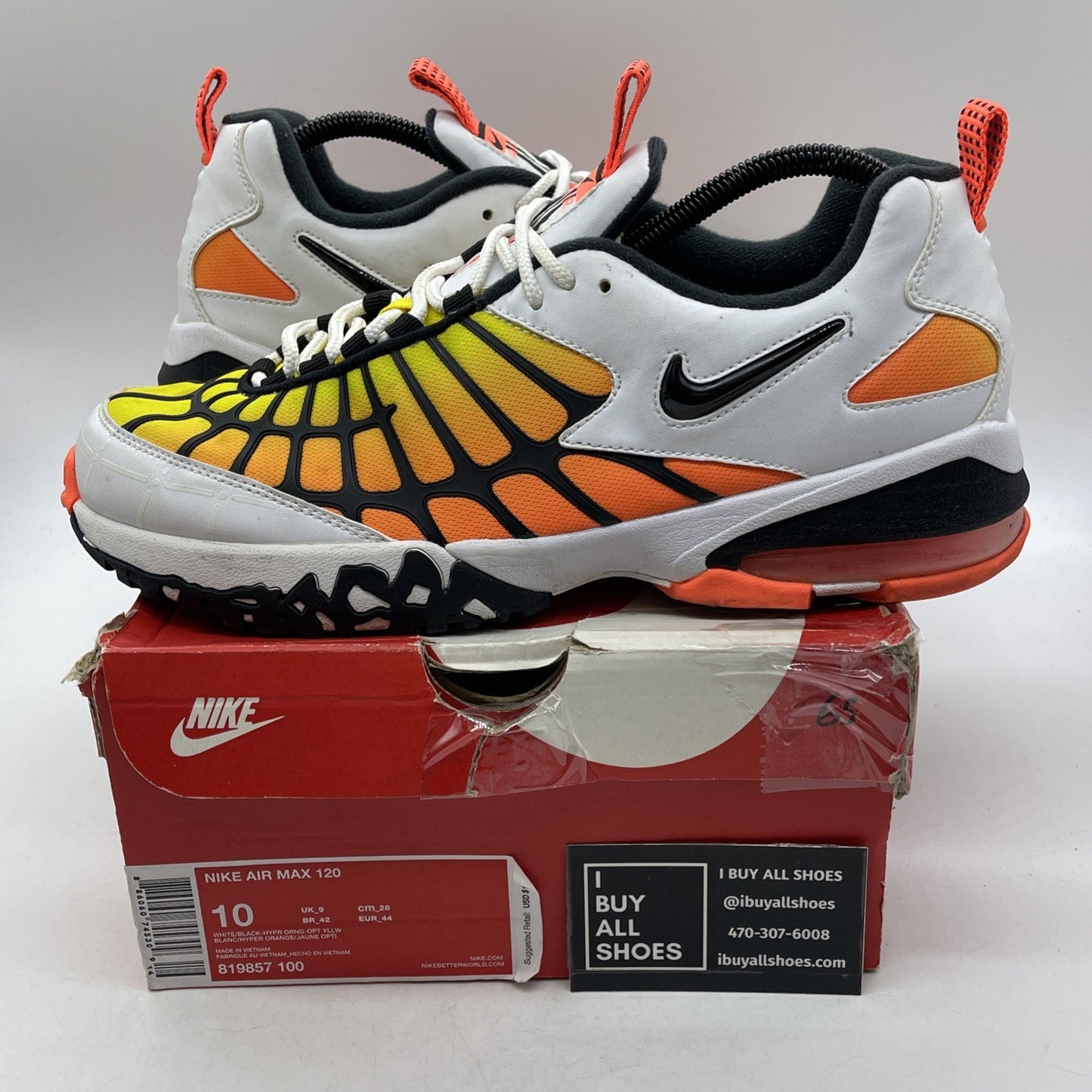 Size 10 - Nike Air Max 120 Hyper Orange White (819857-100)