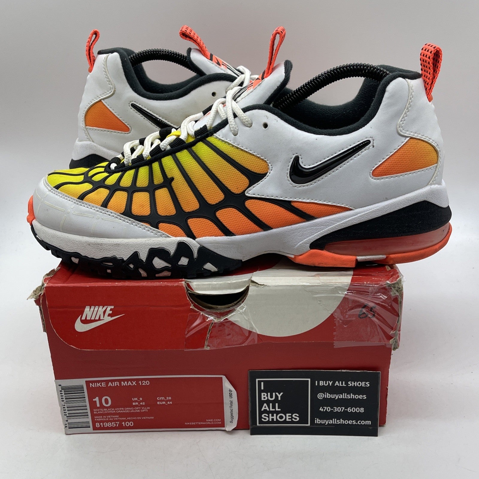 Size 10 - Nike Air Max 120 Hyper Orange White (819857-100)