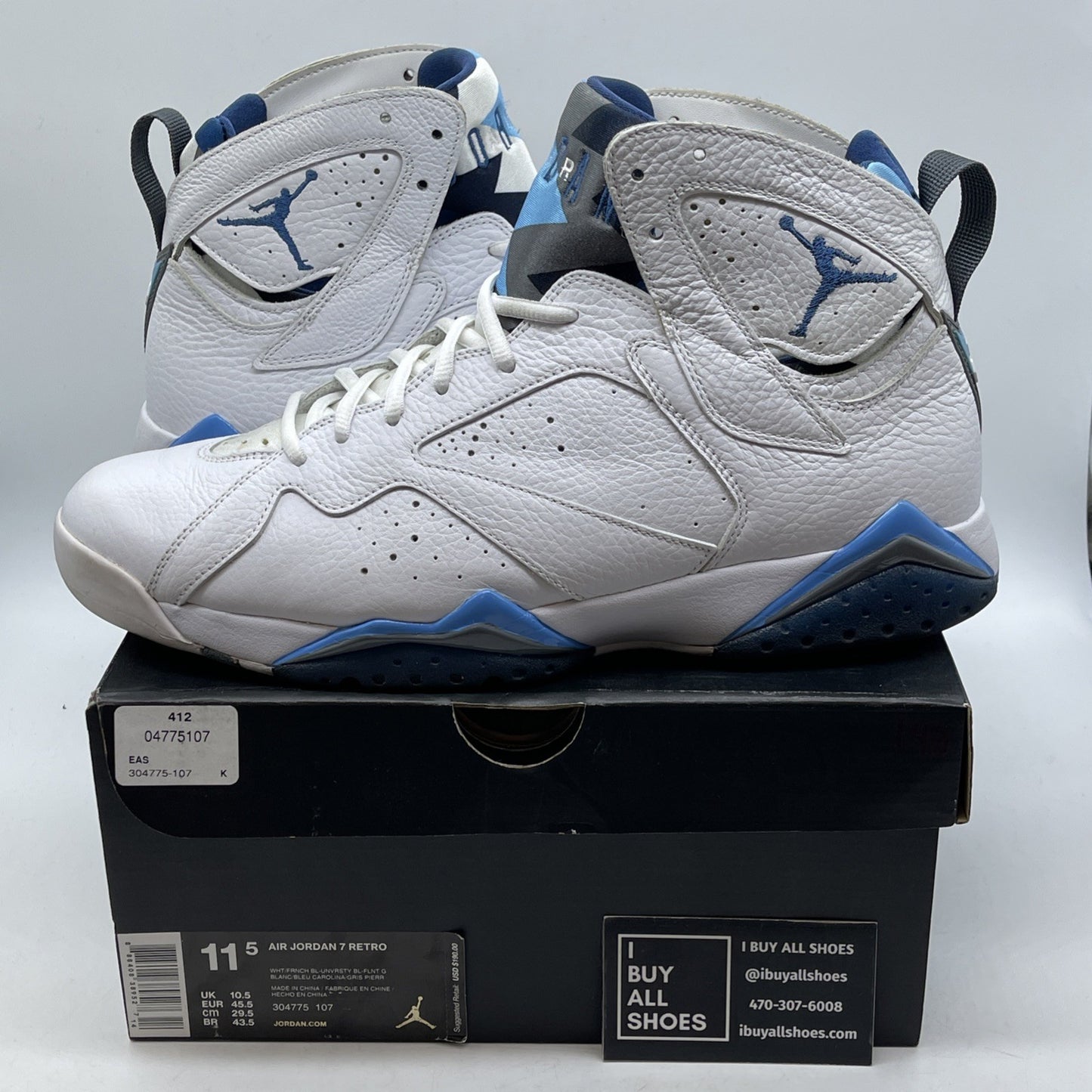 Size 11.5 - Air Jordan 7 Retro 2015 French Blue White Leather (304775-107)