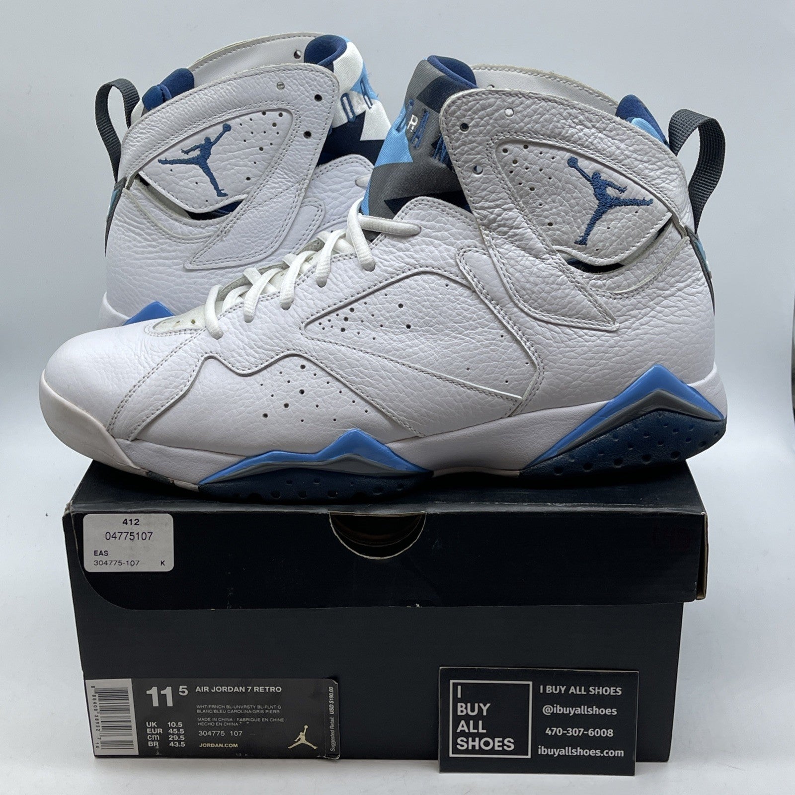 Size 11.5 - Air Jordan 7 Retro 2015 French Blue White Leather (304775-107)