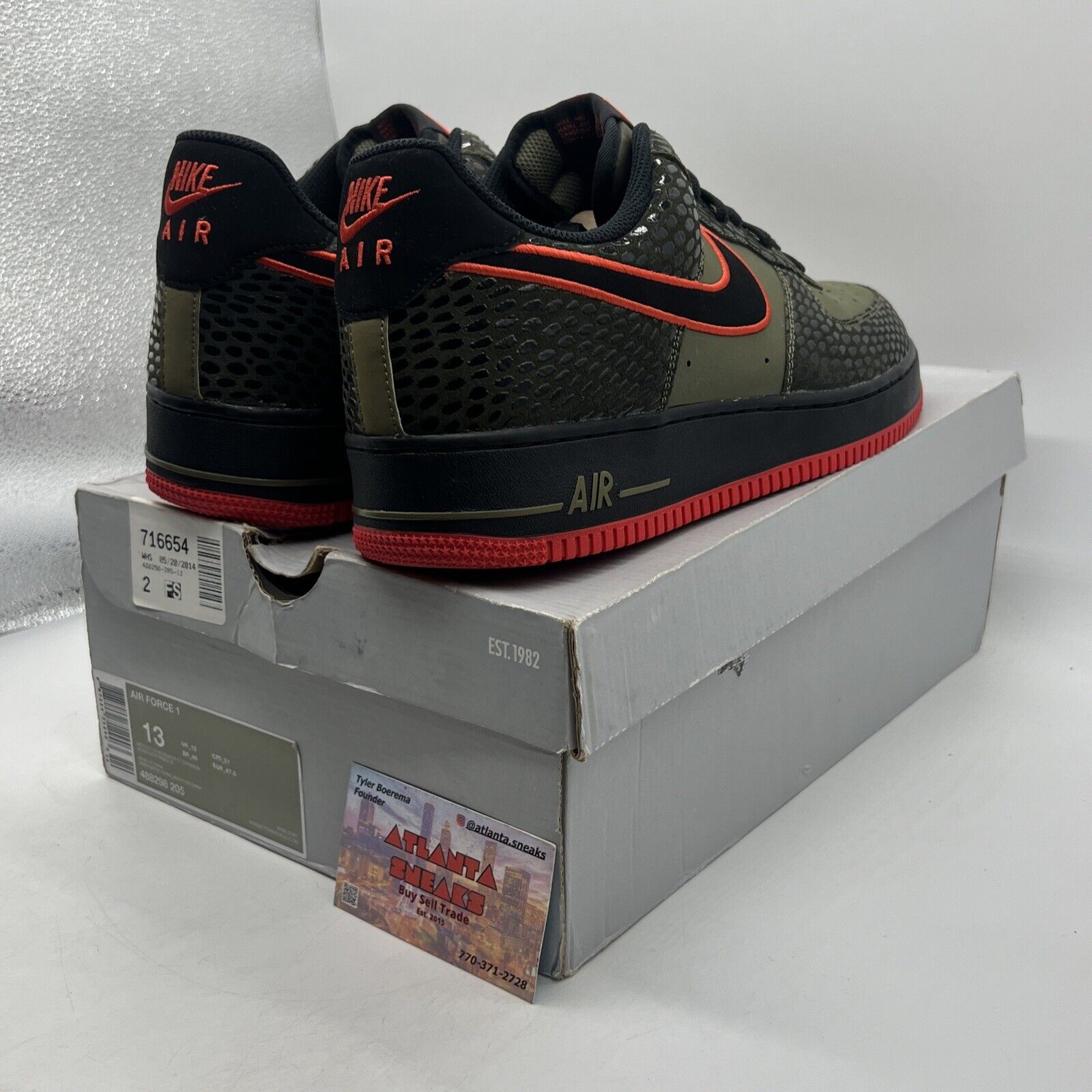 Size 13 - Nike Air Force 1 Scales Green Black Red Suede Leather (488298-205)