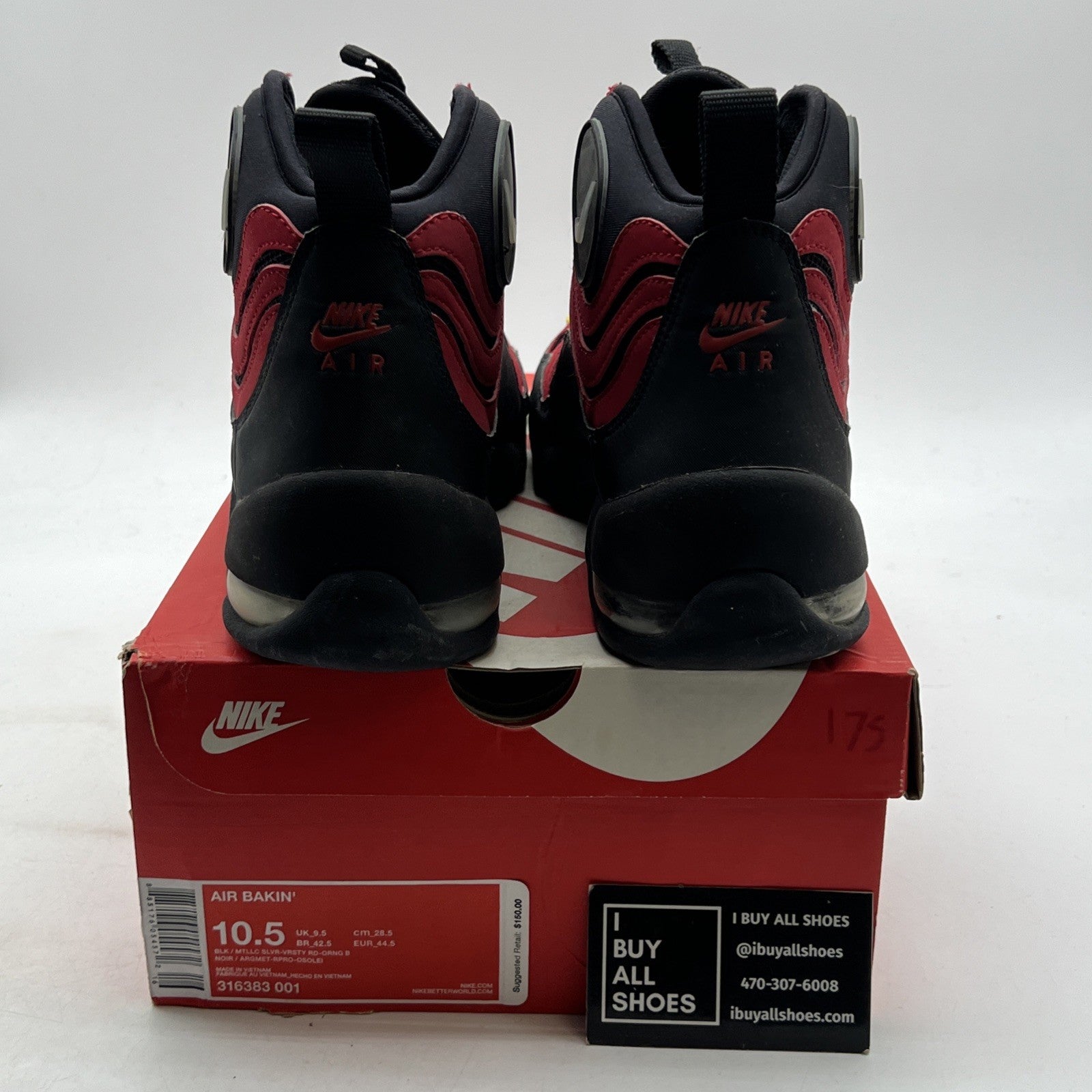 Size 10.5 - Nike Air Bakin 2013 Black Red (316383-001)