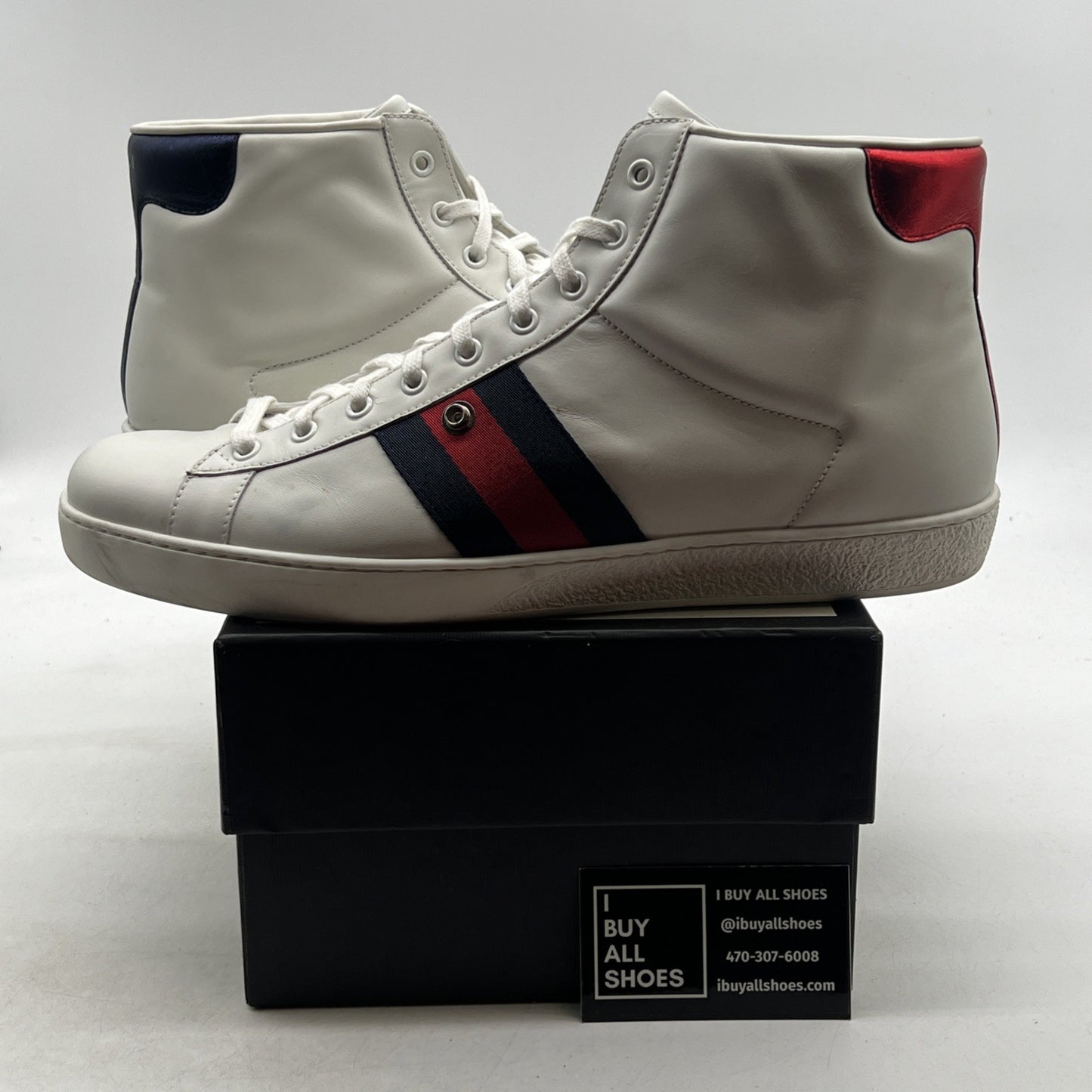 Size 12G - Gucci Ace Sneakers White Leather Shoes High Tops Italy (387993)