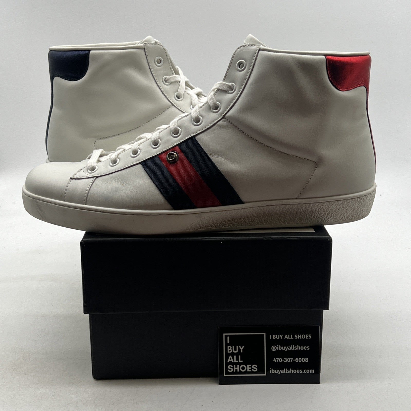 Size 12G - Gucci Ace Sneakers White Leather Shoes High Tops Italy (387993)