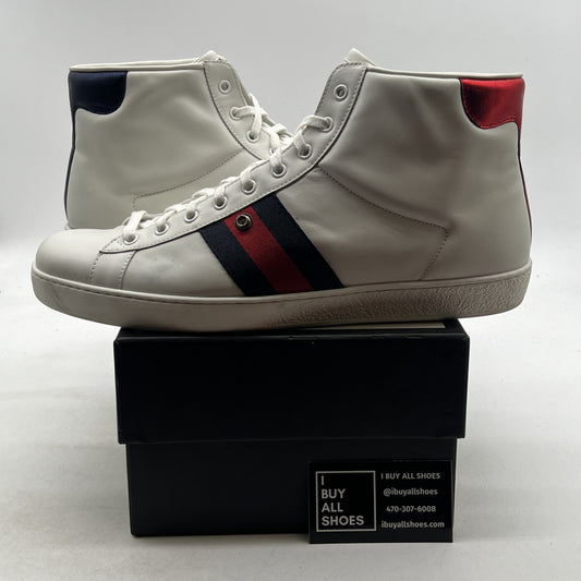 Size 12G - Gucci Ace Sneakers White Leather Shoes High Tops Italy (387993)