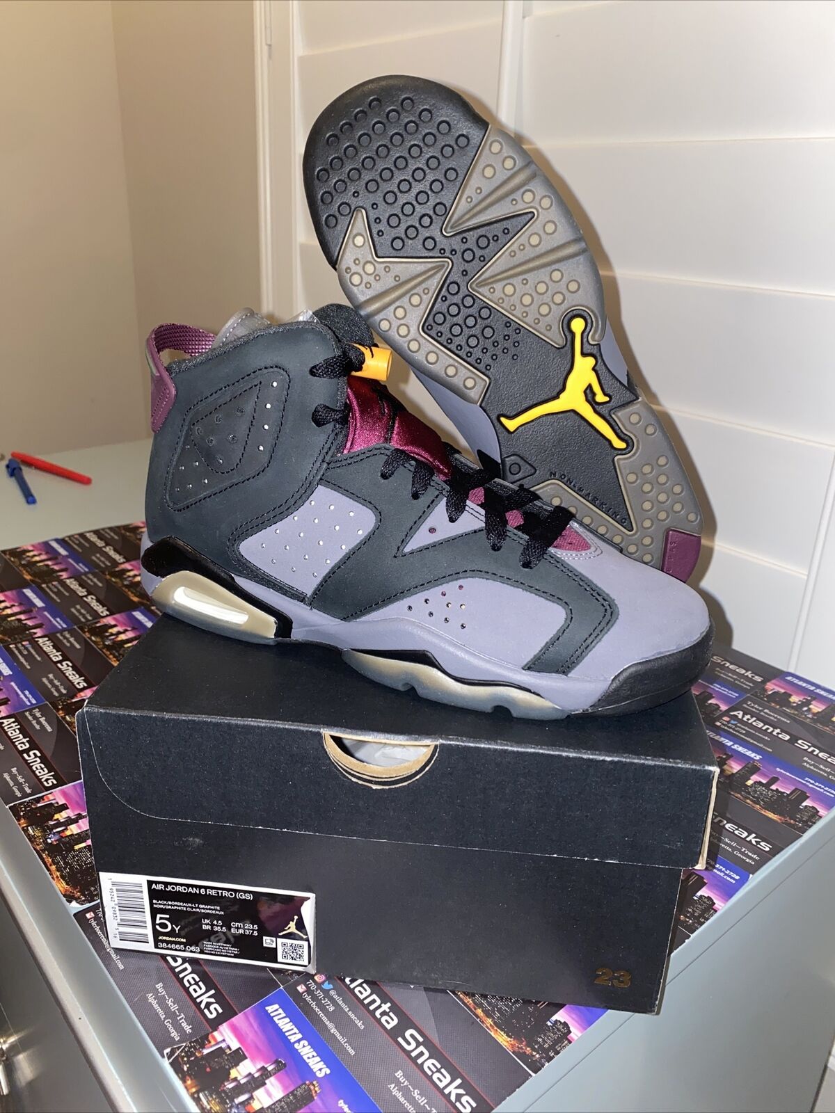 Air Jordan 6 Retro (GS) - 384665 063 - Black / Bordeaux - Lt Graphite - Size: 5Y