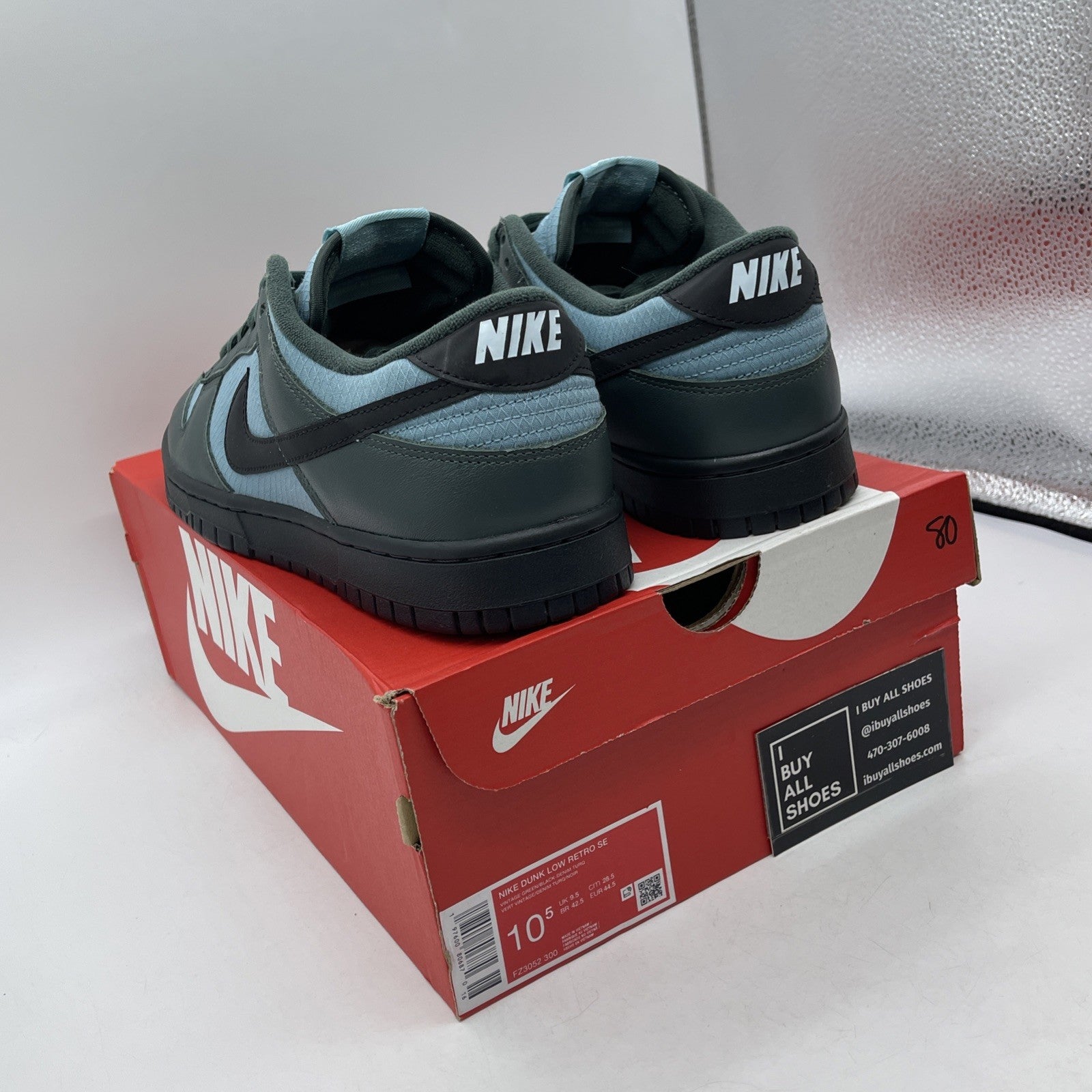 Size 10.5 - Nike Dunk SE Low Vintage Green Denim Turquoise Leather (FZ3052-300)