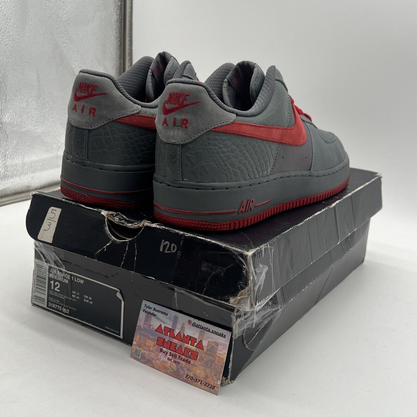 Size 12 - Nike Air Force 1 Premium Flint Varsity Red Grey (31877-062)