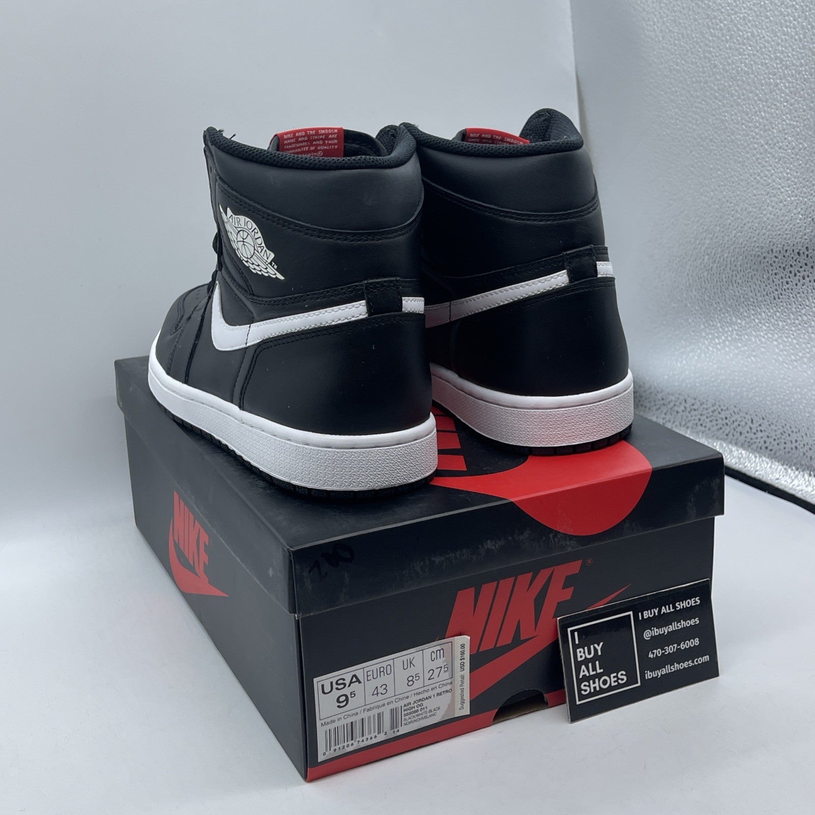 Size 9.5 - Air Jordan 1 Retro OG Prm High Yin Yang Black Leather (555088-011)