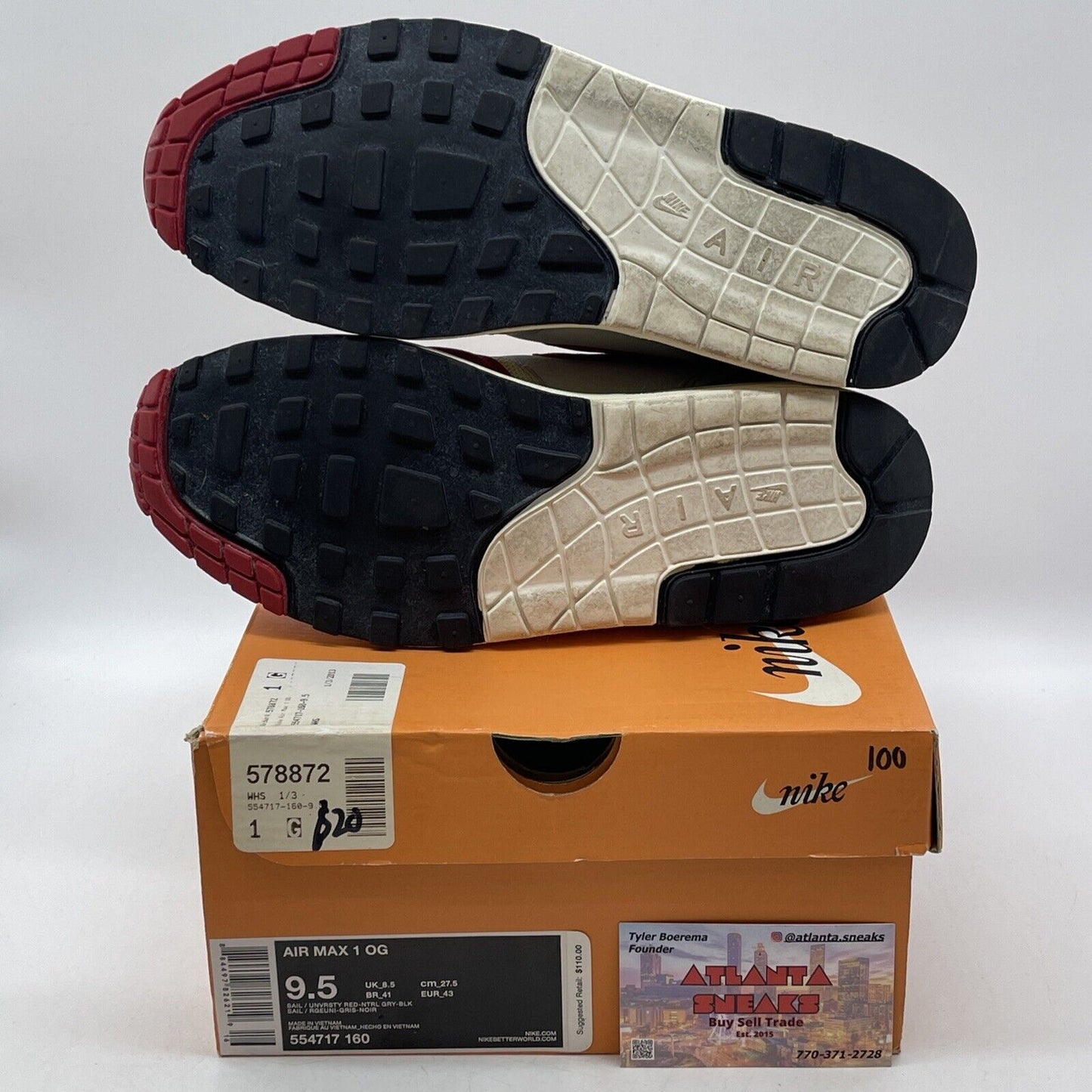 Size 9.5 - Nike Air Max 1 OG Vintage Red Grey White Suede (554717-160)