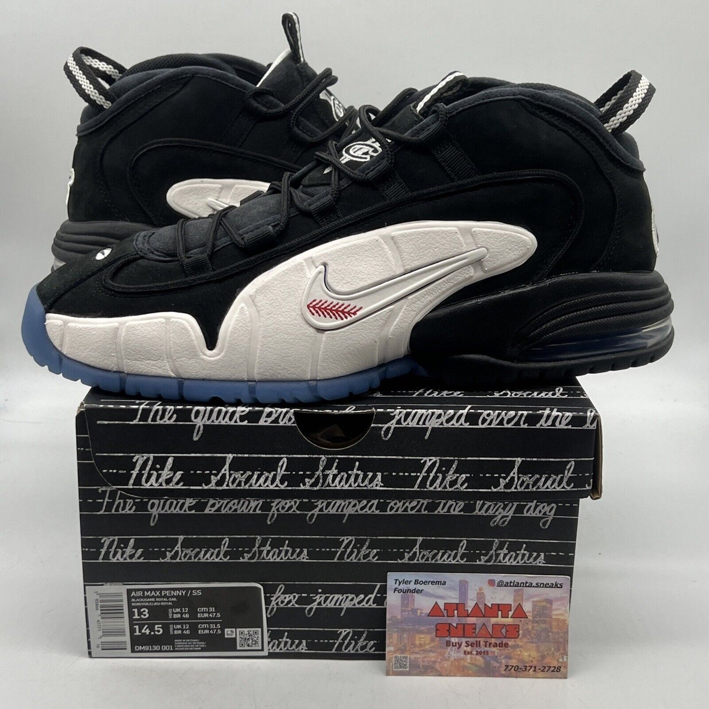 Nike Air Max Penny 1 x Social Status/ Recess-Black/Size 12 US Men’s White Black