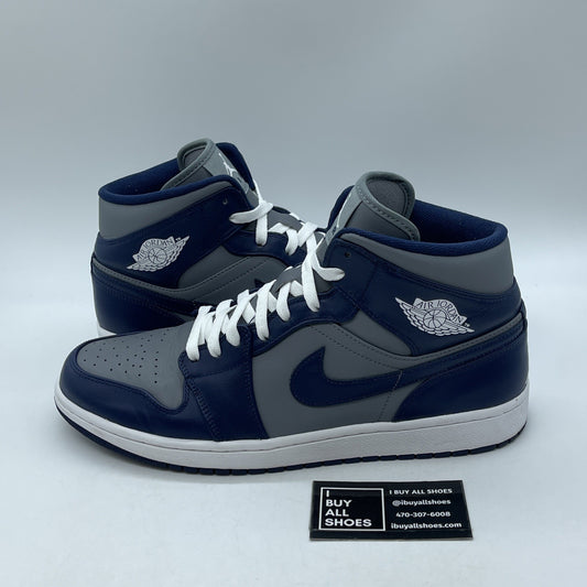 Size 12 - Air Jordan 1 Mid Georgetown Grey Blue Leather (554724-006)