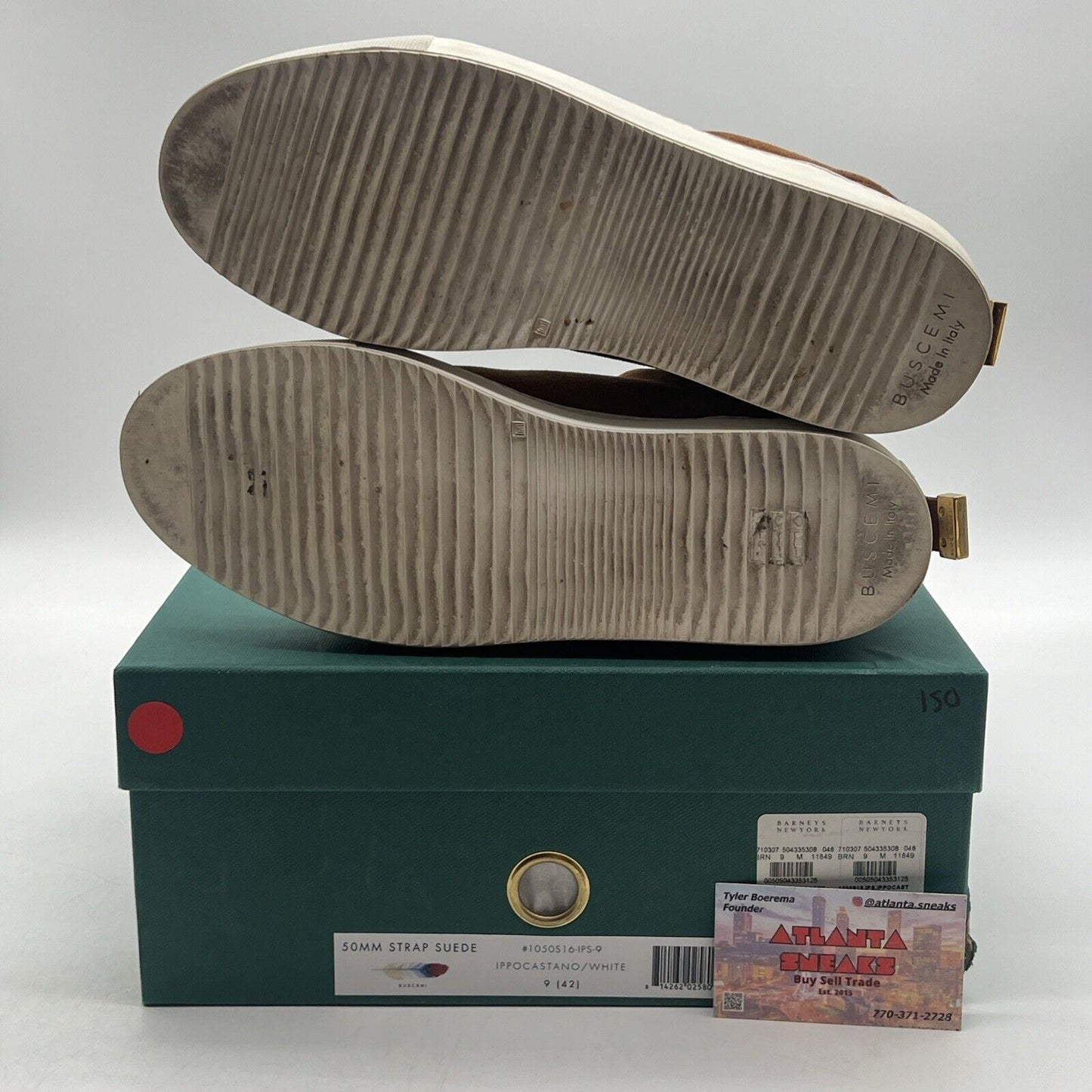 Size 9 - Buscemi Brown Suede Gold Buckle Low Top Sneakers