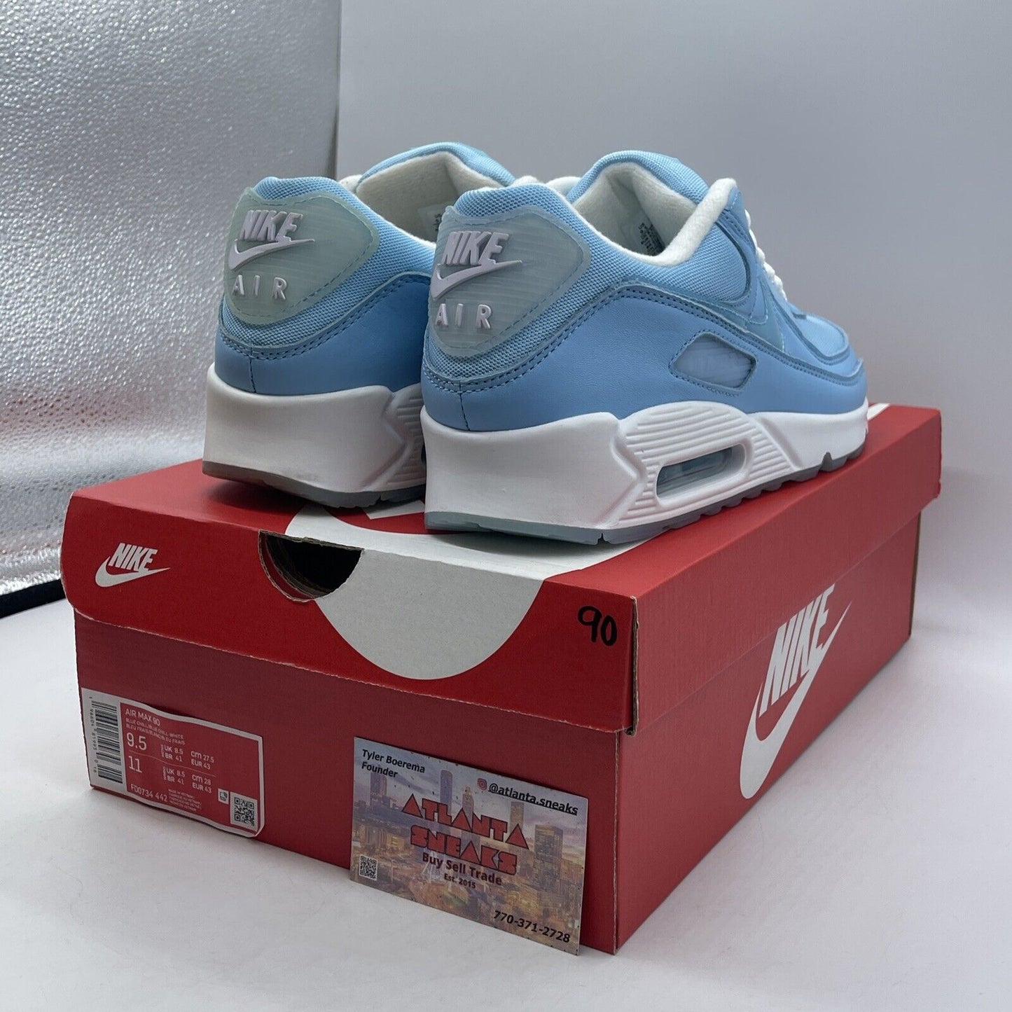 Size 9.5 - Nike Air Max 90 Blue Chill White Suede Leather (FD0734-442)