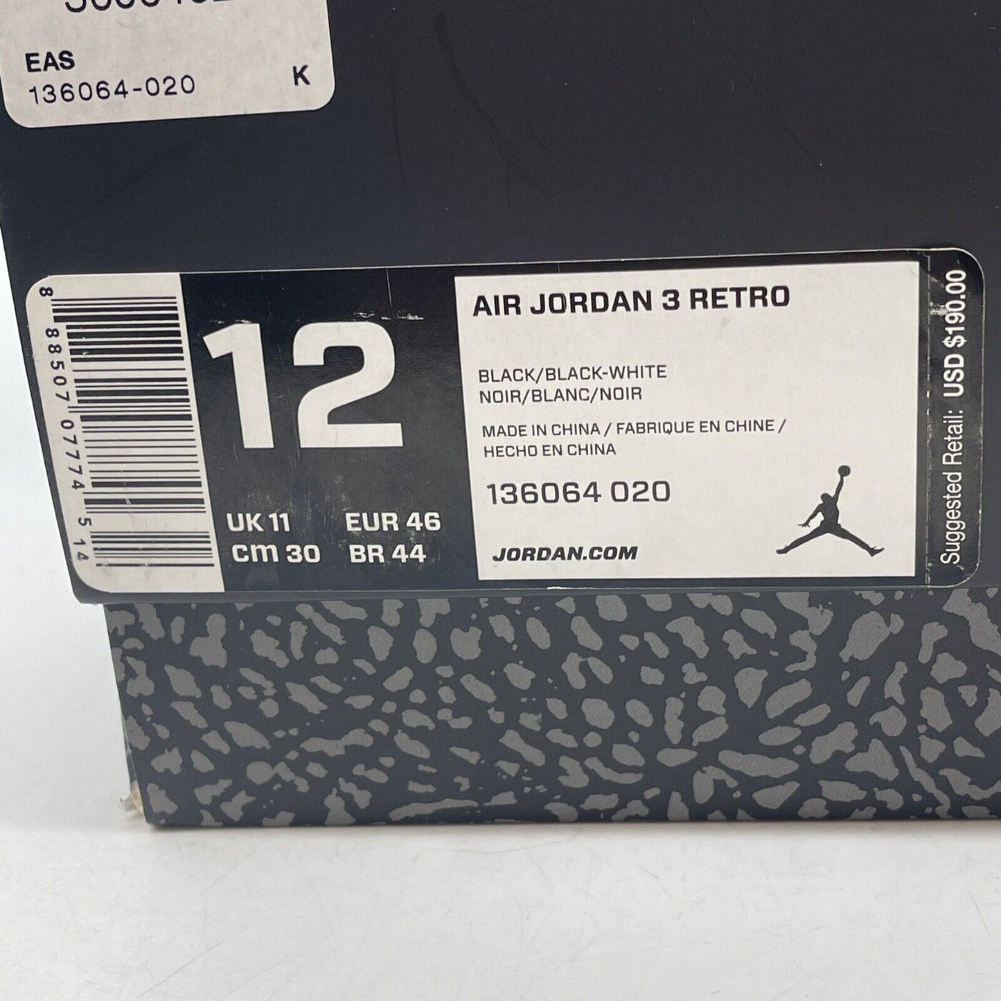 Size 12 - Air Jordan 3 Retro Cyber Monday White Black Leather (136064-020)