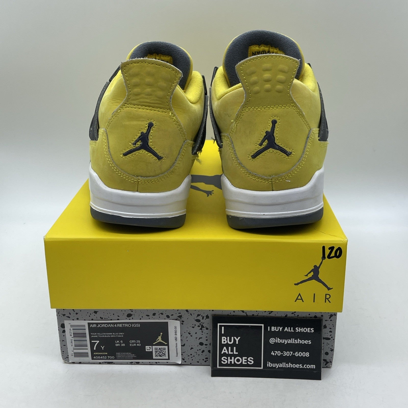 Size 7Y - Jordan 4 Retro GS Tour Yellow Grey Suede Leather (408452-700)