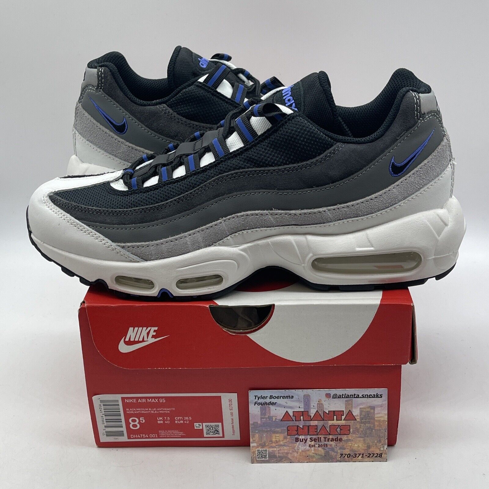 Size 8.5 - Nike Air Max 95 Black Medium Blue White Grey Leather (DH4754-001)