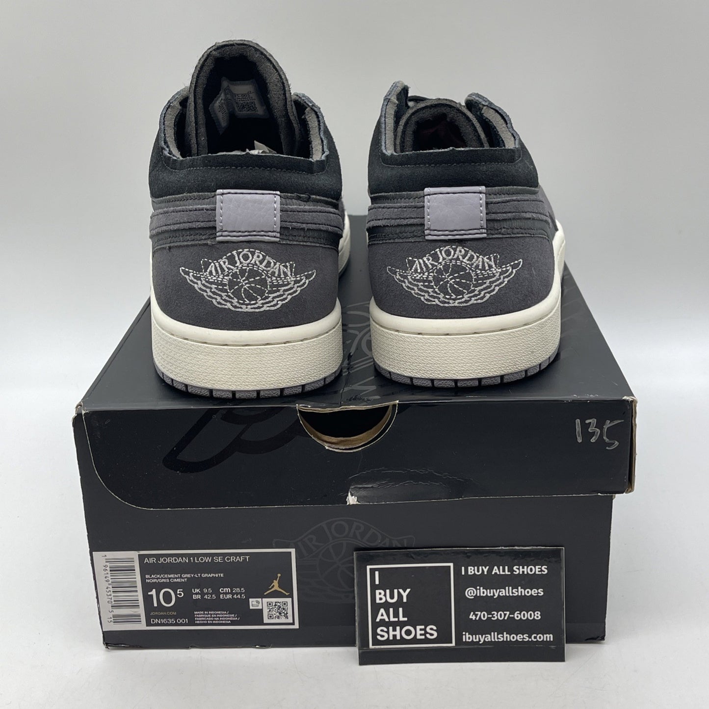 Size 10.5 - Jordan 1 Low Inside Out Black Gray Suede Leather (DN1635-001)
