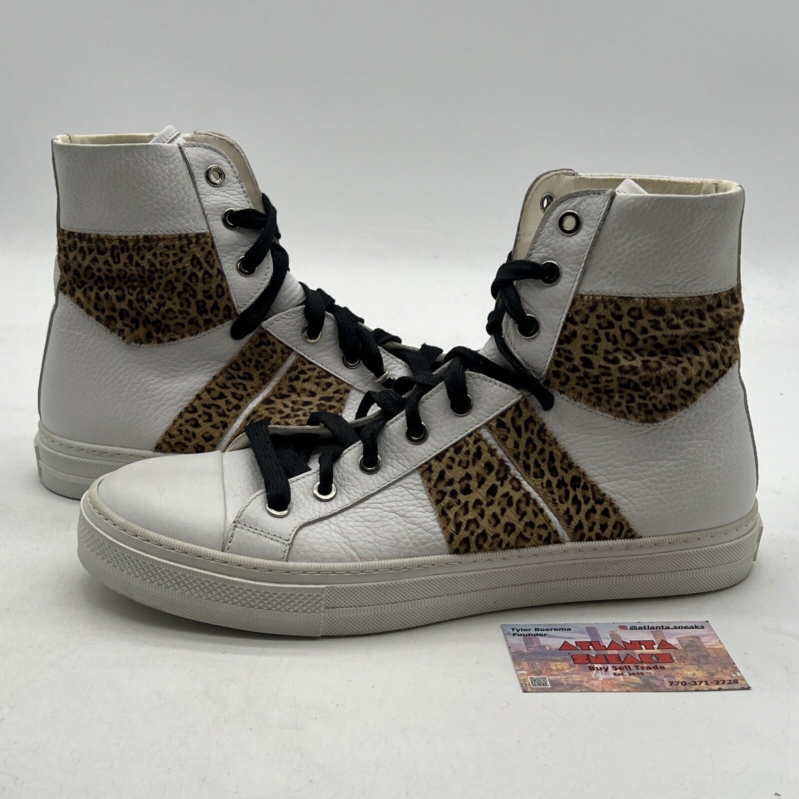 Size 11 - Amiri Sunset Hi-top White Leather Leopard Sneakers