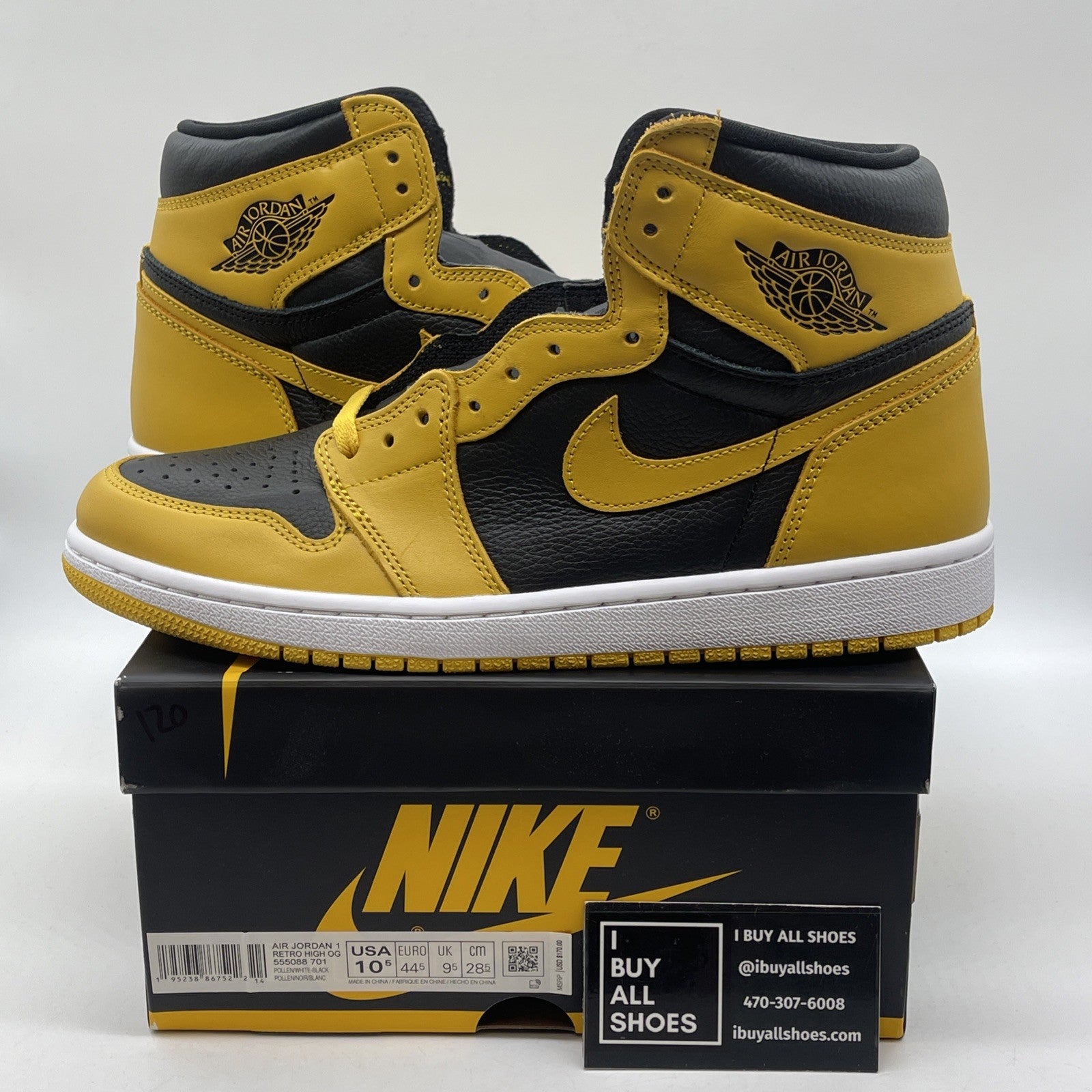 Size 10.5 - Jordan 1 Retro OG High Pollen Yellow Black Leather (555088-701)