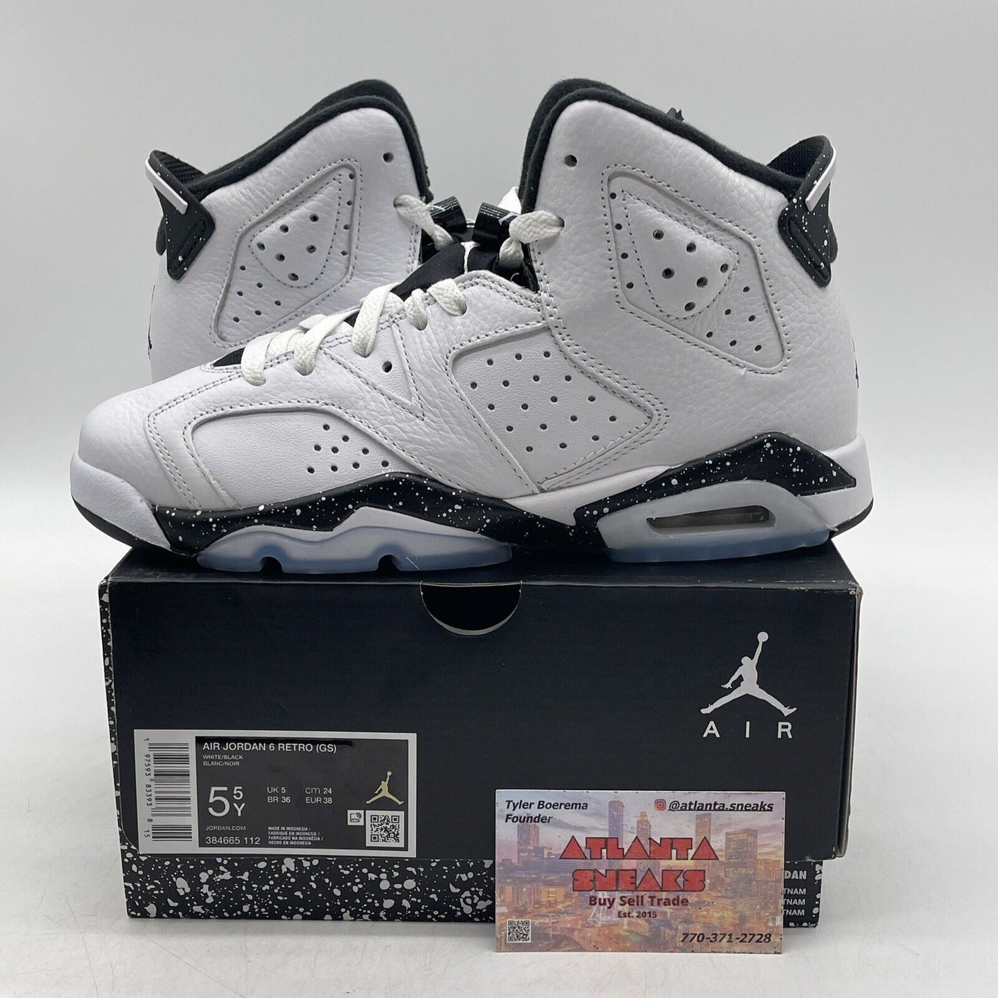 Size 5.5Y - Jordan 6 Retro Reverse Oreo White Black Leather (384665 112)