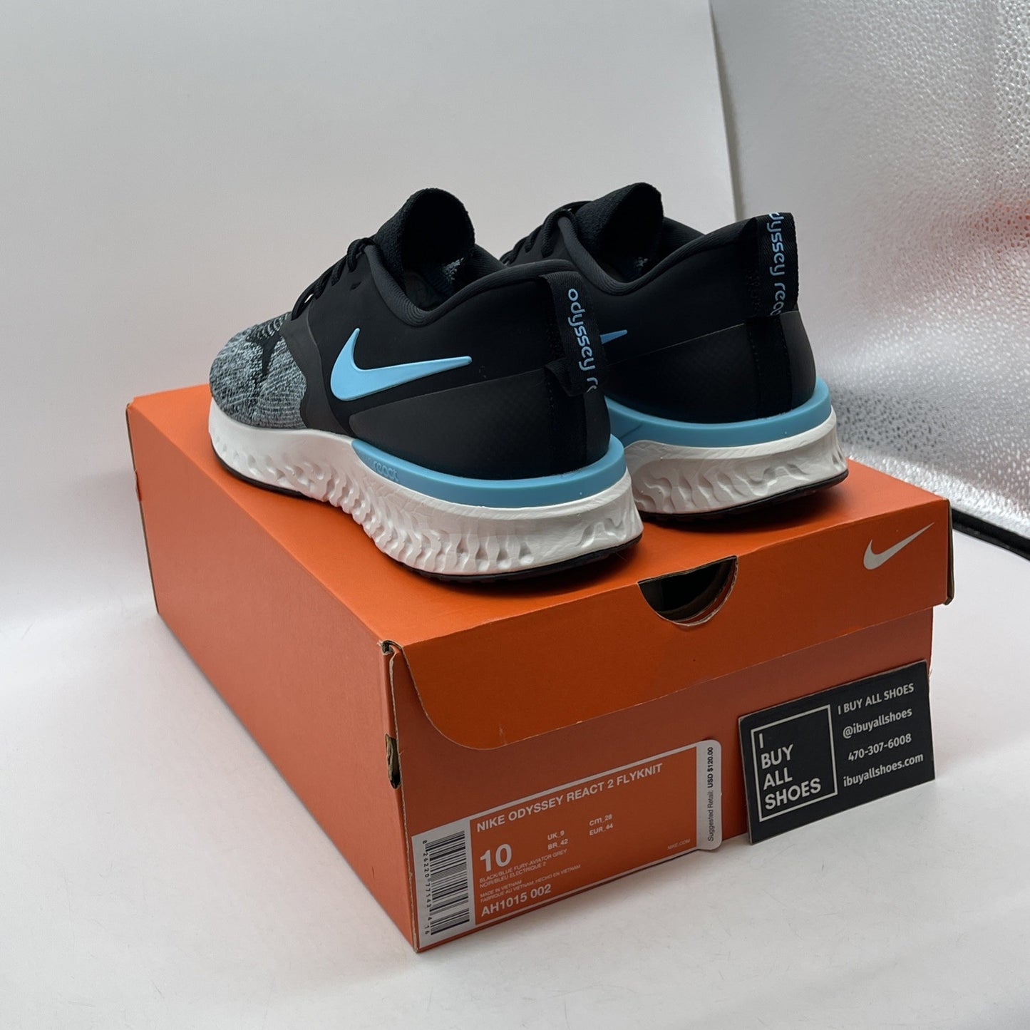 Size 10 - Nike Odyssey React 2 Flyknit Black Aviator Grey Suede (AH1015-002)