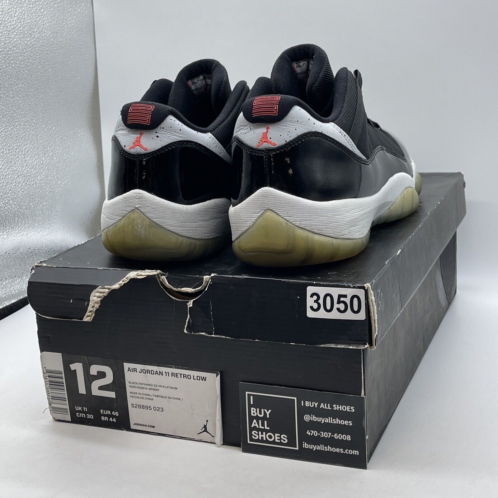Size 12 - Air Jordan 11 Retro Low Infrared 23 Black Suede Leather (528895-023)