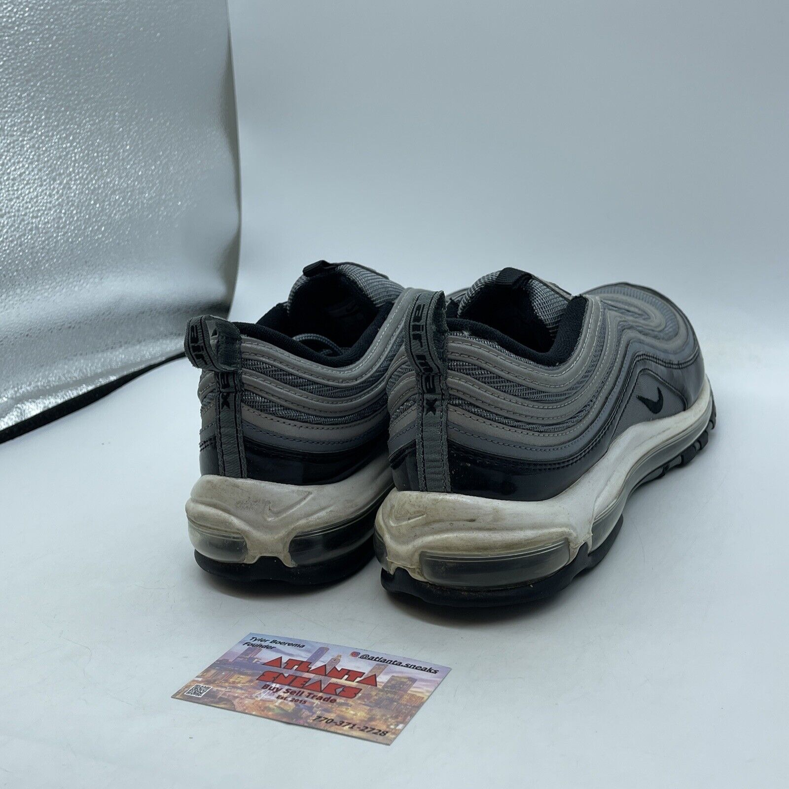 Size 12 - Nike Air Max 97 Patent Leather Grey Black White Suede (921826-010)