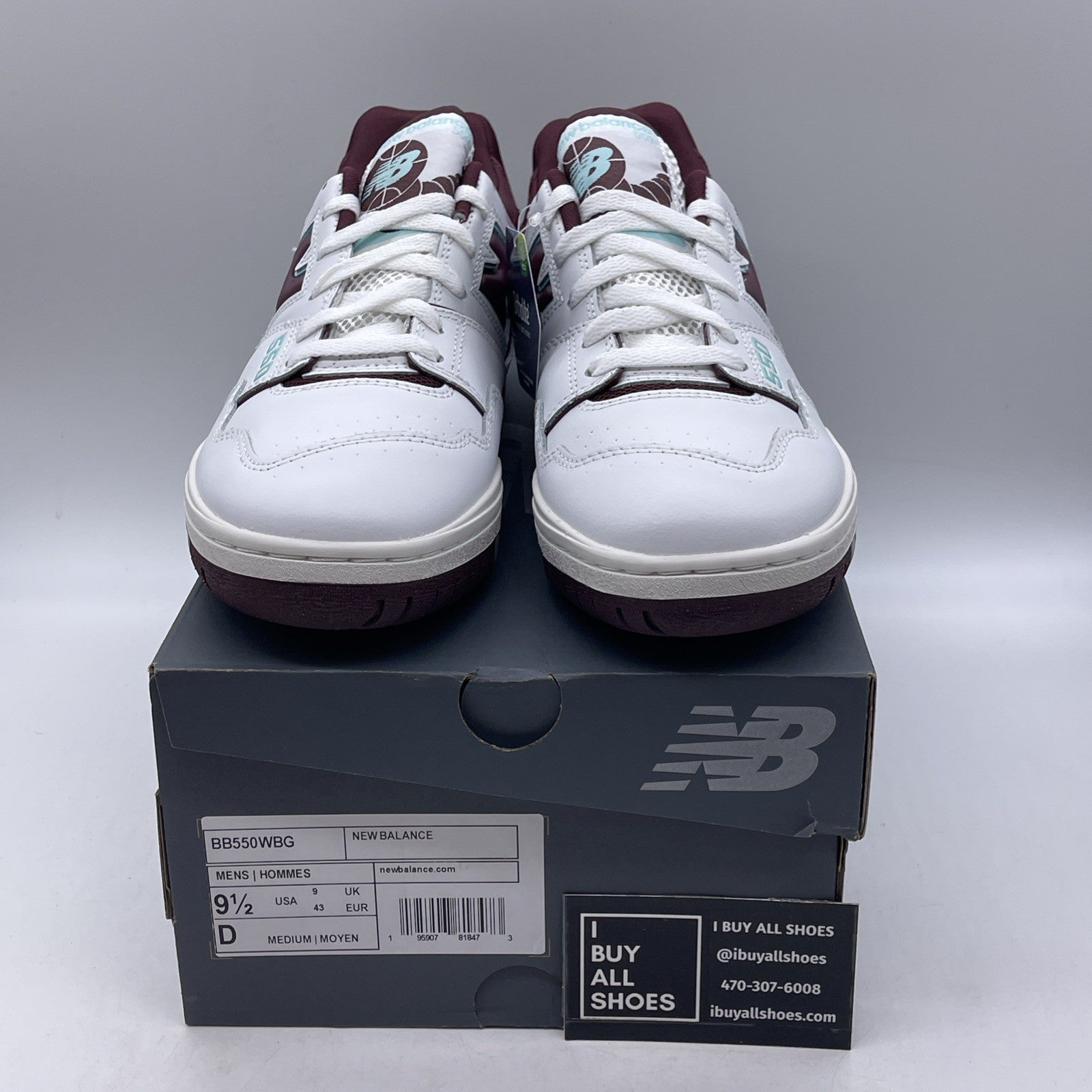Size 9.5 - New Balance 550 Burgundy Turquoise Leather (BB550WBG)