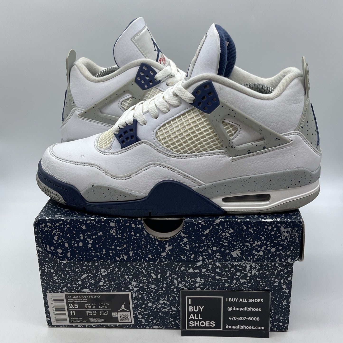 Size 9.5 - Jordan 4 Retro Mid Midnight Navy White Leather (DH6927-140)