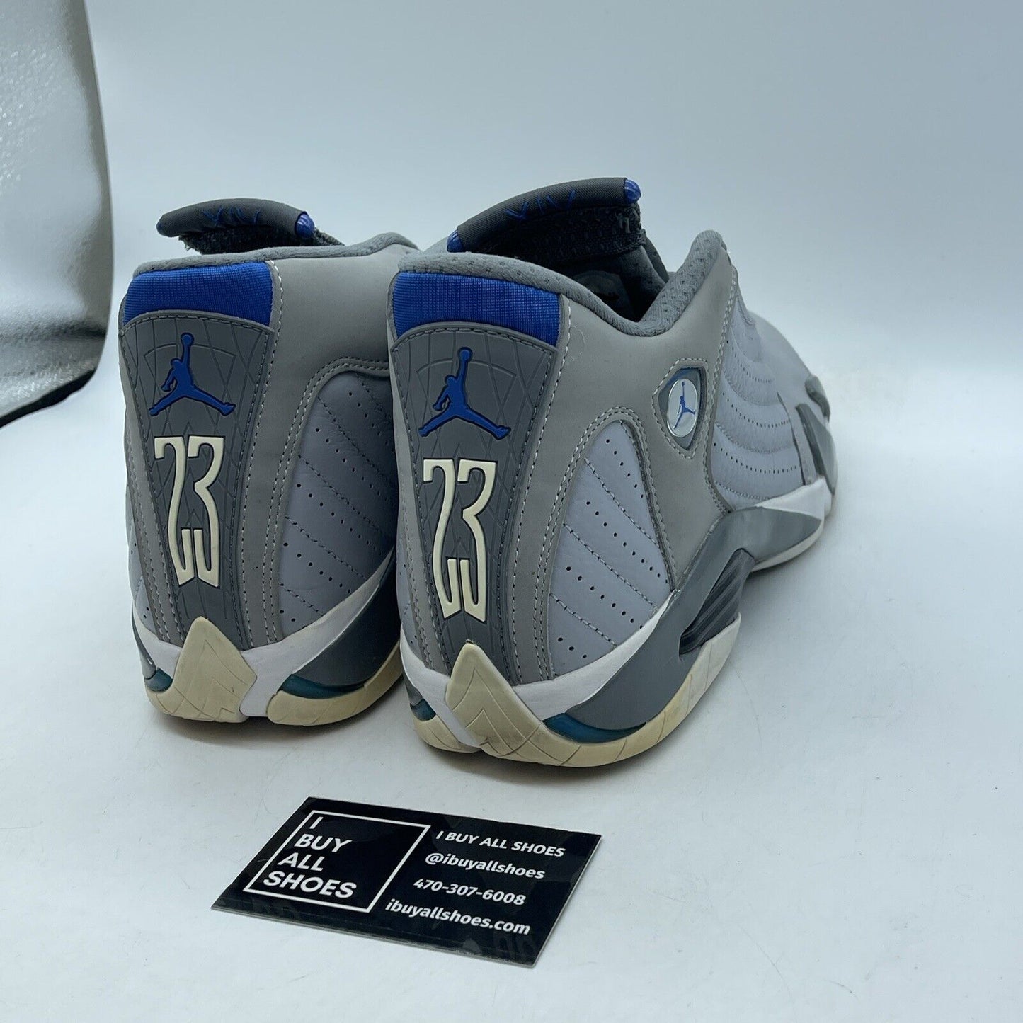 Size 9 - Air Jordan 14 Retro Wolf Grey White Blue Suede Leather (487471-004)