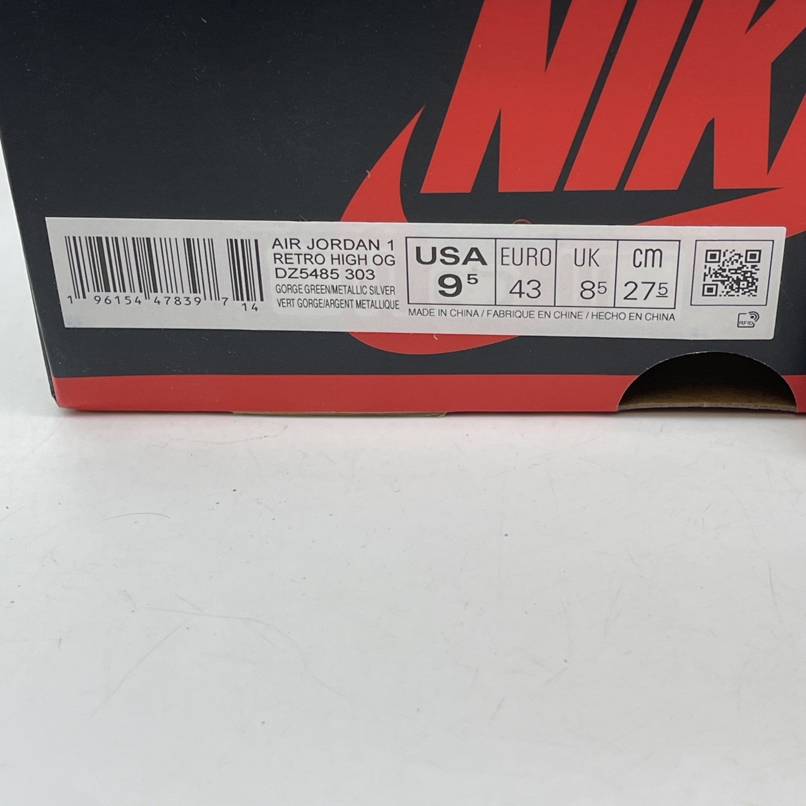 Size 9.5 - Jordan 1 Retro OG High Gorge Green Silver Leather (DZ5485-303)
