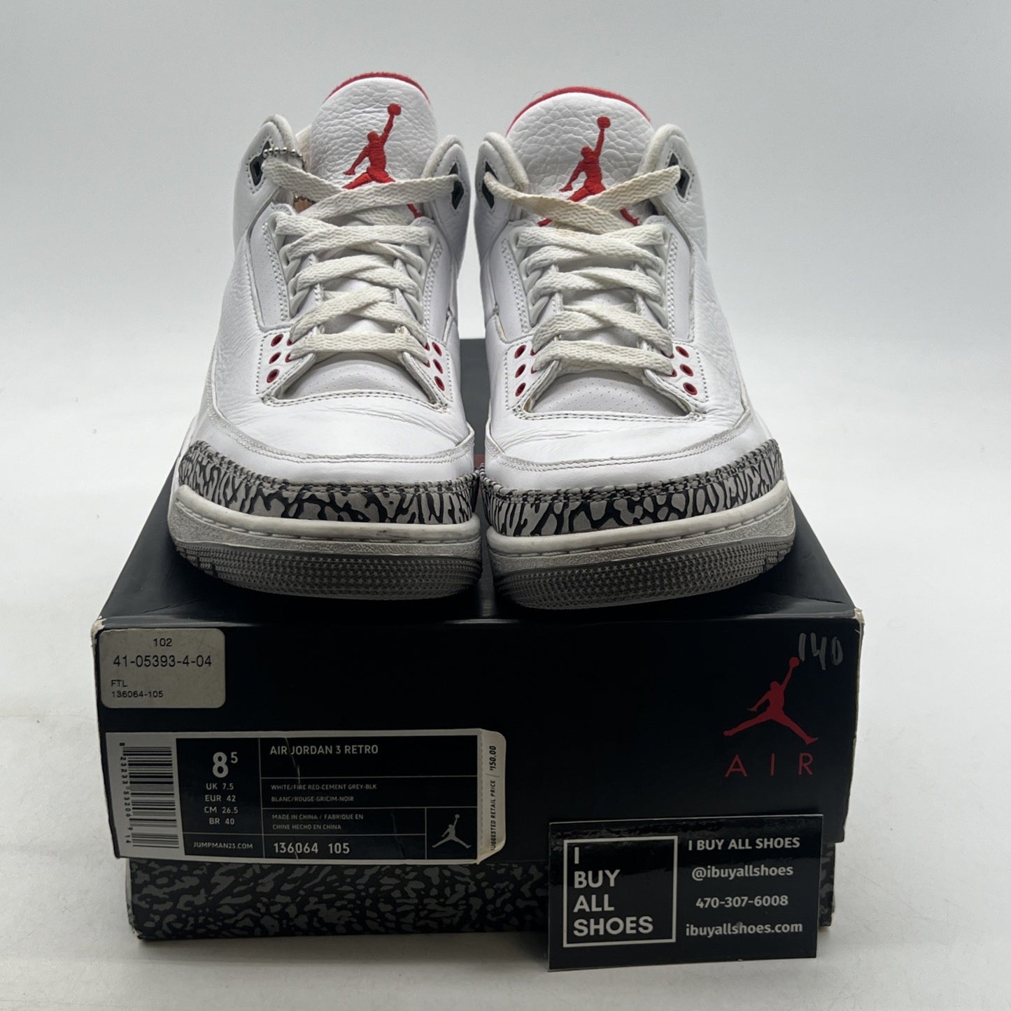 Size 8.5 - Air Jordan 3 Retro White Cement 2011 (136064-105)