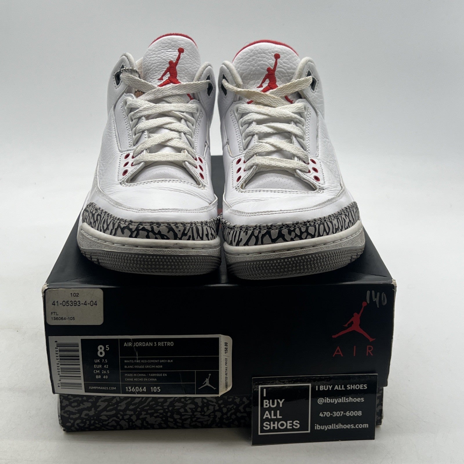 Size 8.5 - Air Jordan 3 Retro White Cement 2011 (136064-105)