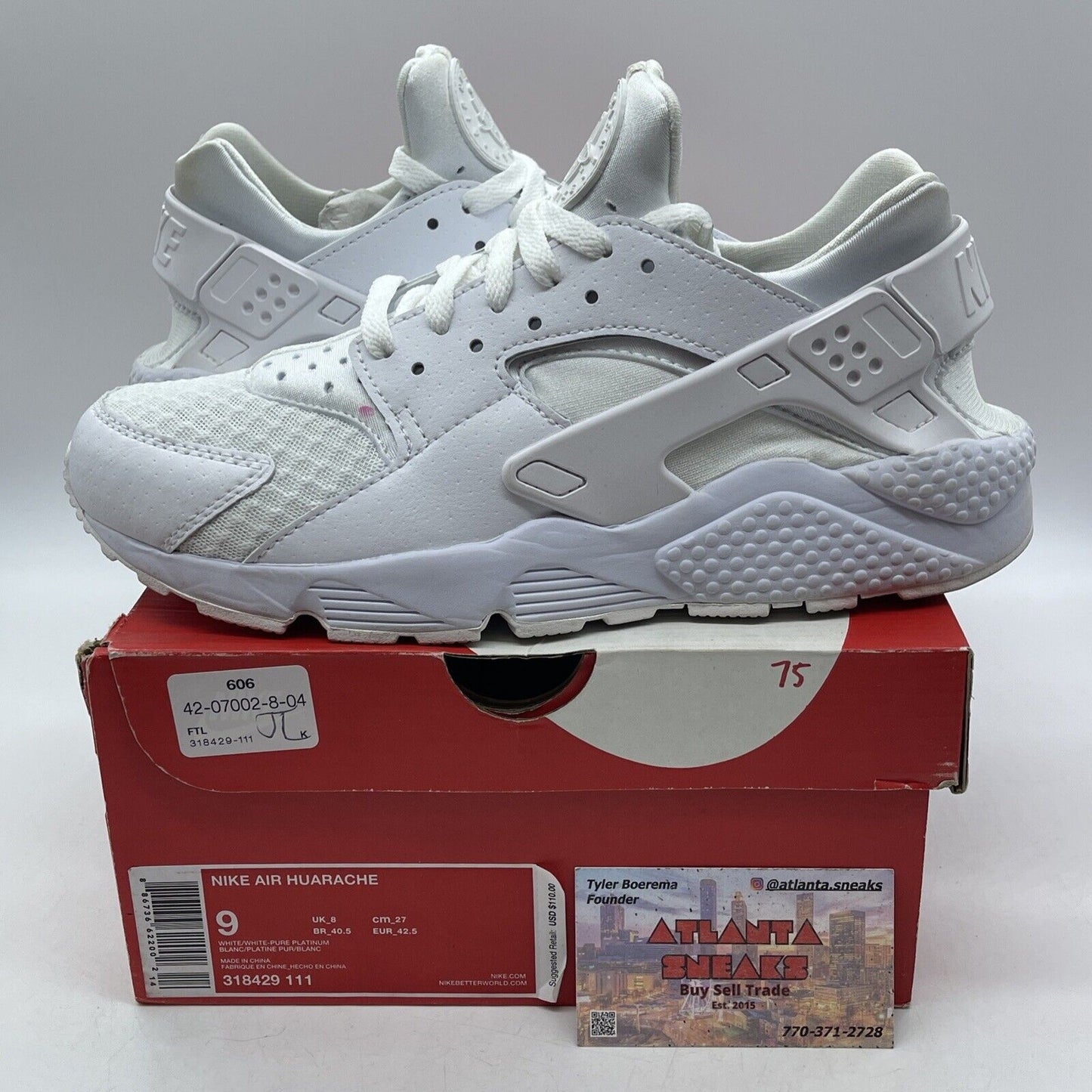 Size 9 - Nike Air Huarache All White Suede Leather (318429-111)