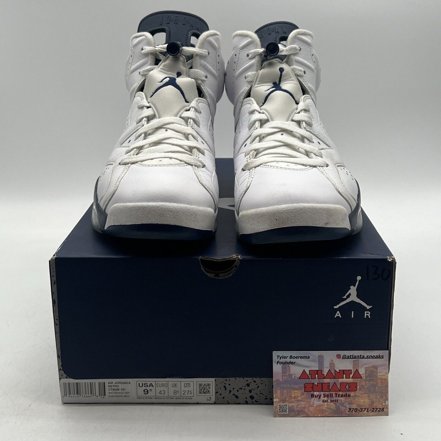 Size 9.5 - Jordan 6 Retro Midnight Navy White Leather (CT8529-141)