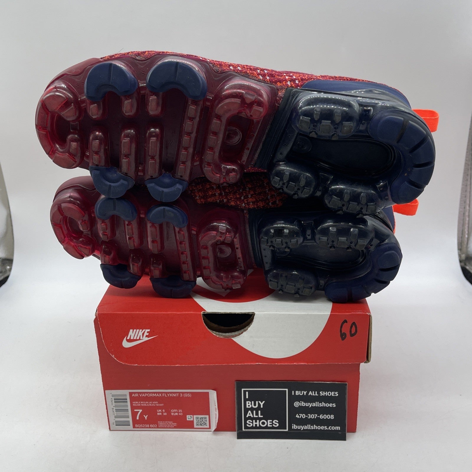 Size 7Y - Nike Air VaporMax Flyknit 3 GS "Noble Red Blue" (BQ5238-602)