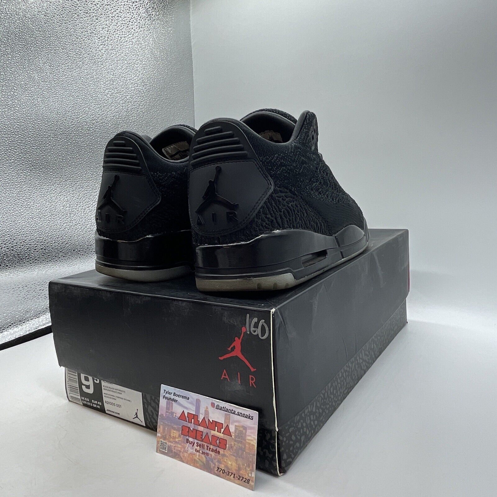 Size 9.5 - Air Jordan 3 Retro Flyknit Black (AQ1005-001)