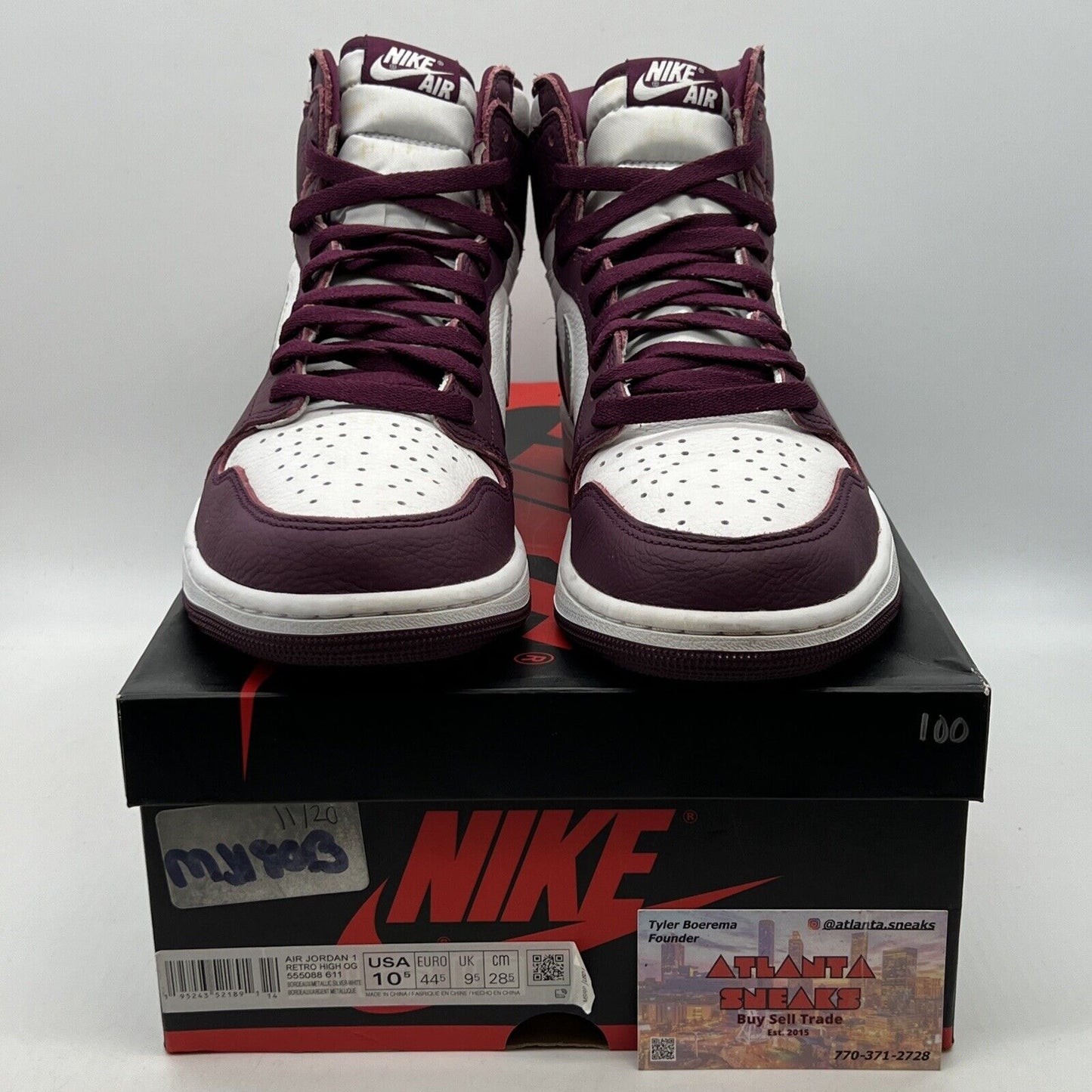 Size 10.5 - Jordan 1 Retro High OG Bordeaux White Silver Leather (555088-611)