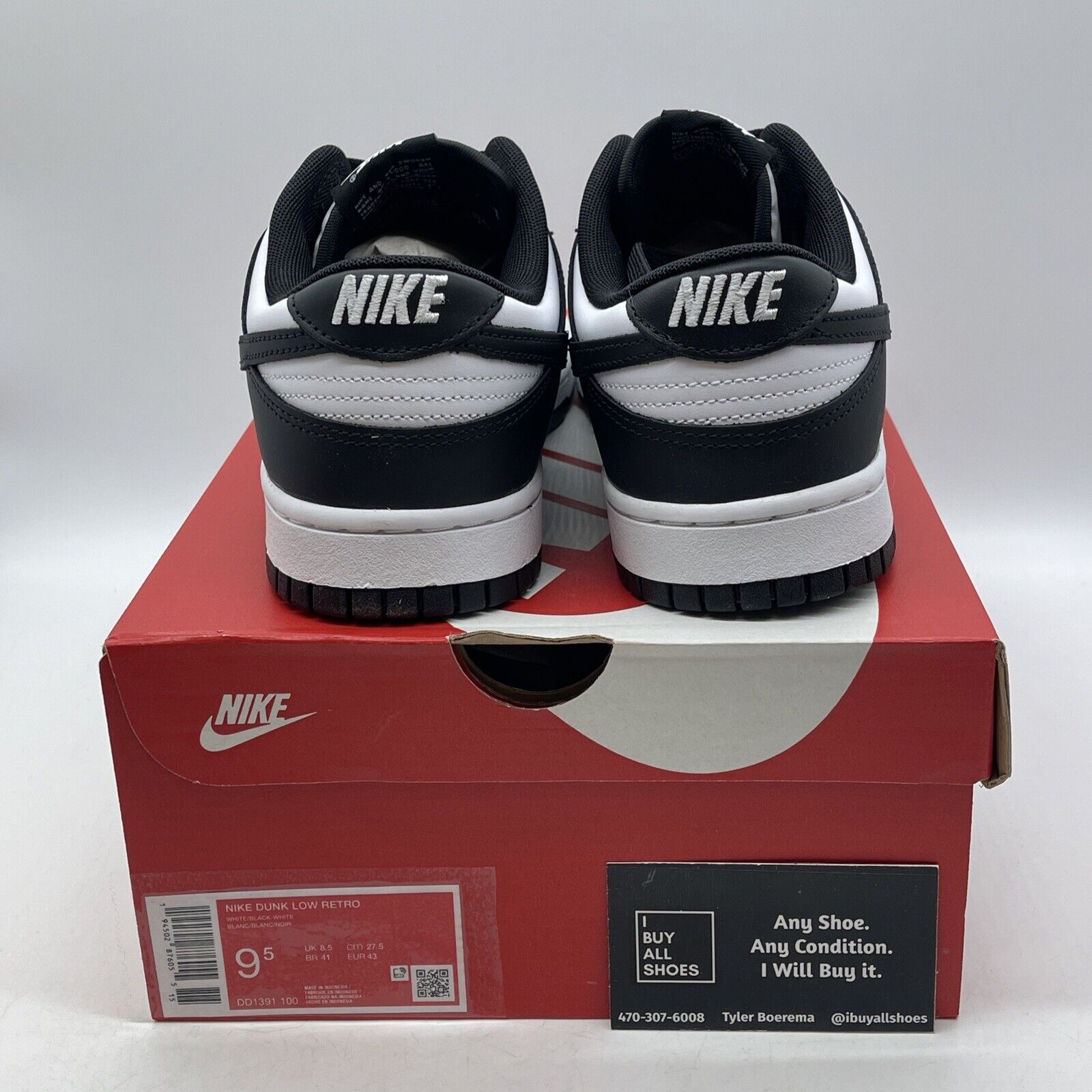 Size 9.5 - Nike Dunk Low Black White Suede Leather (DD1391-100)