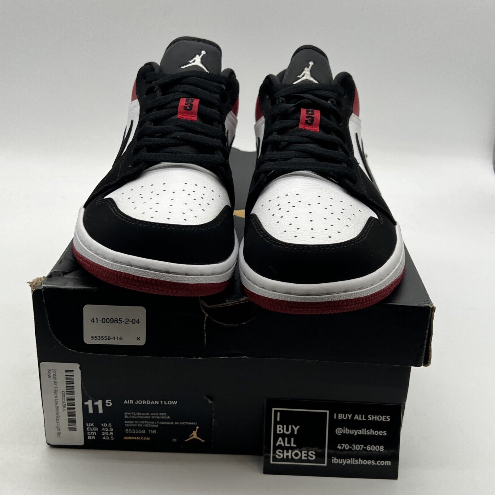 Size 11.5 - Air Jordan 1 Low Black Toe (553558-116)